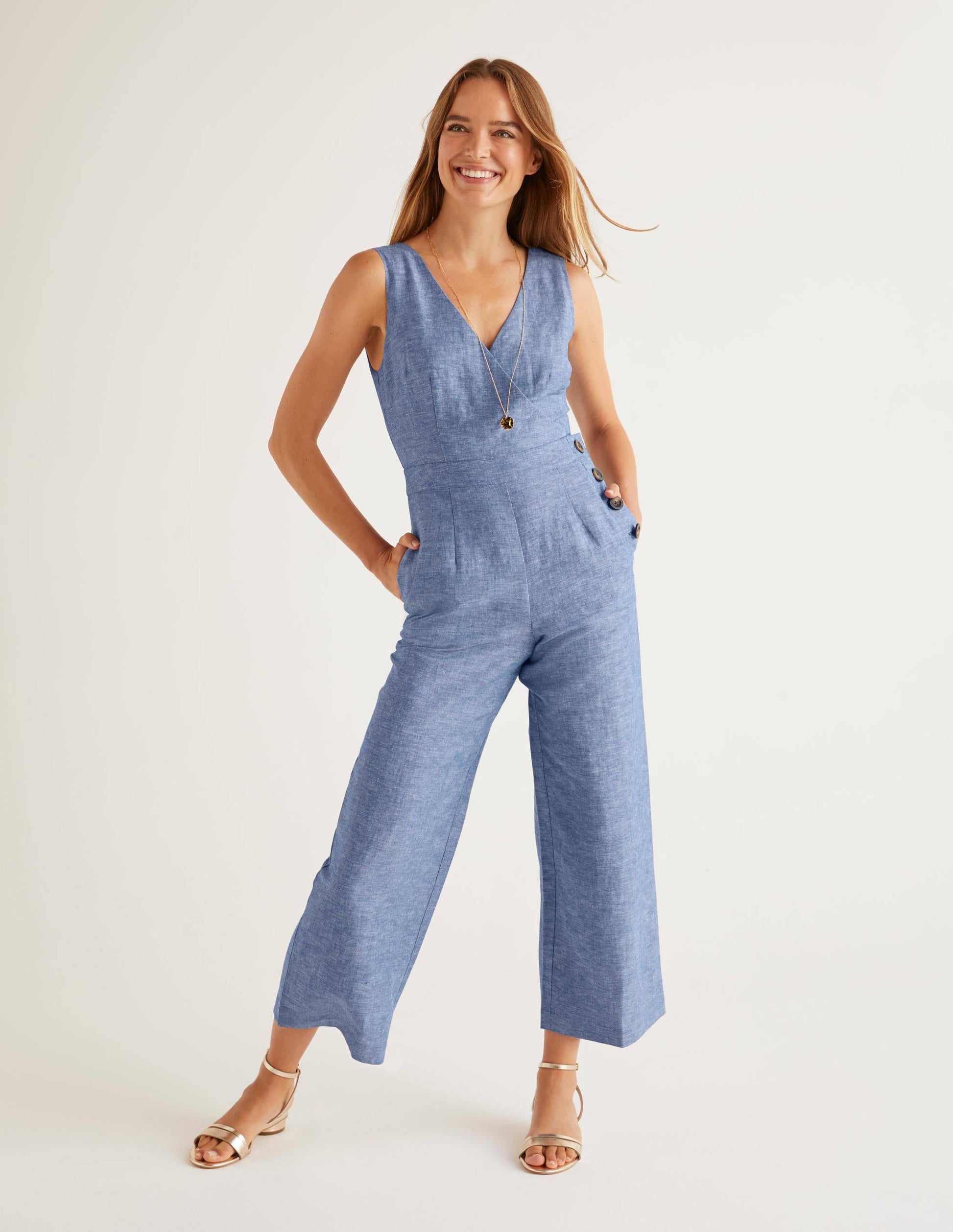 Dorothea Wrap Jumpsuit-Chambray-5