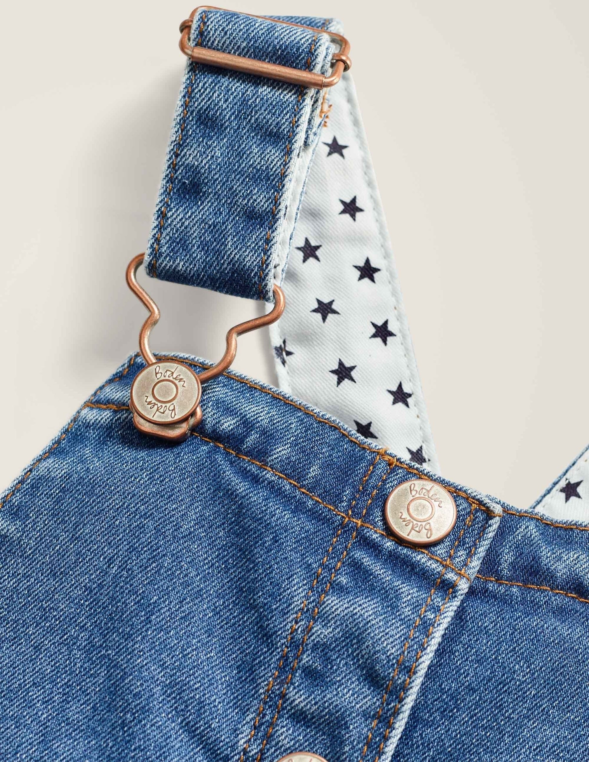 Button Through Dungaree Dress-Mid Vintage Denim-3