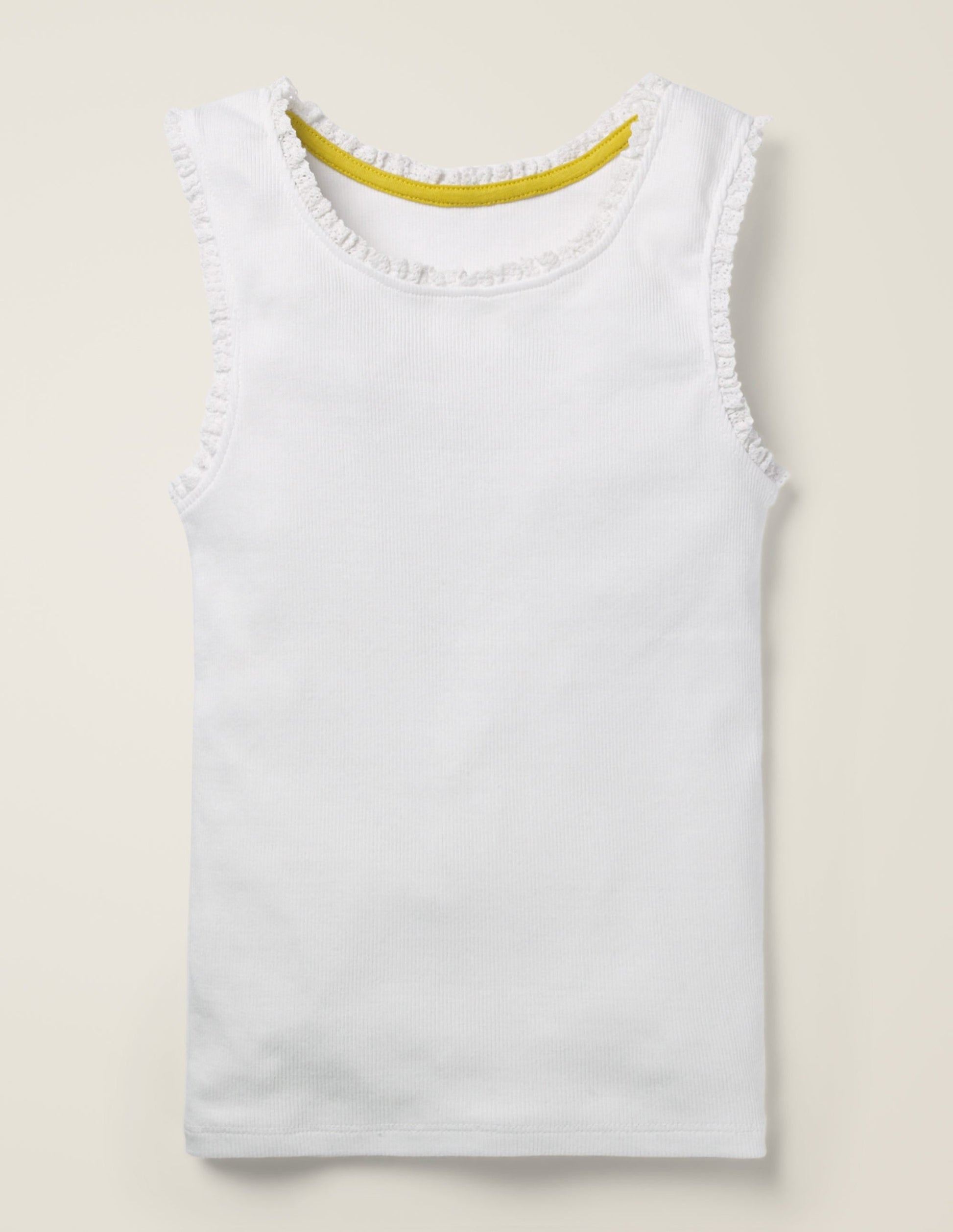 Lace Trim Ribbed Vest-White-1
