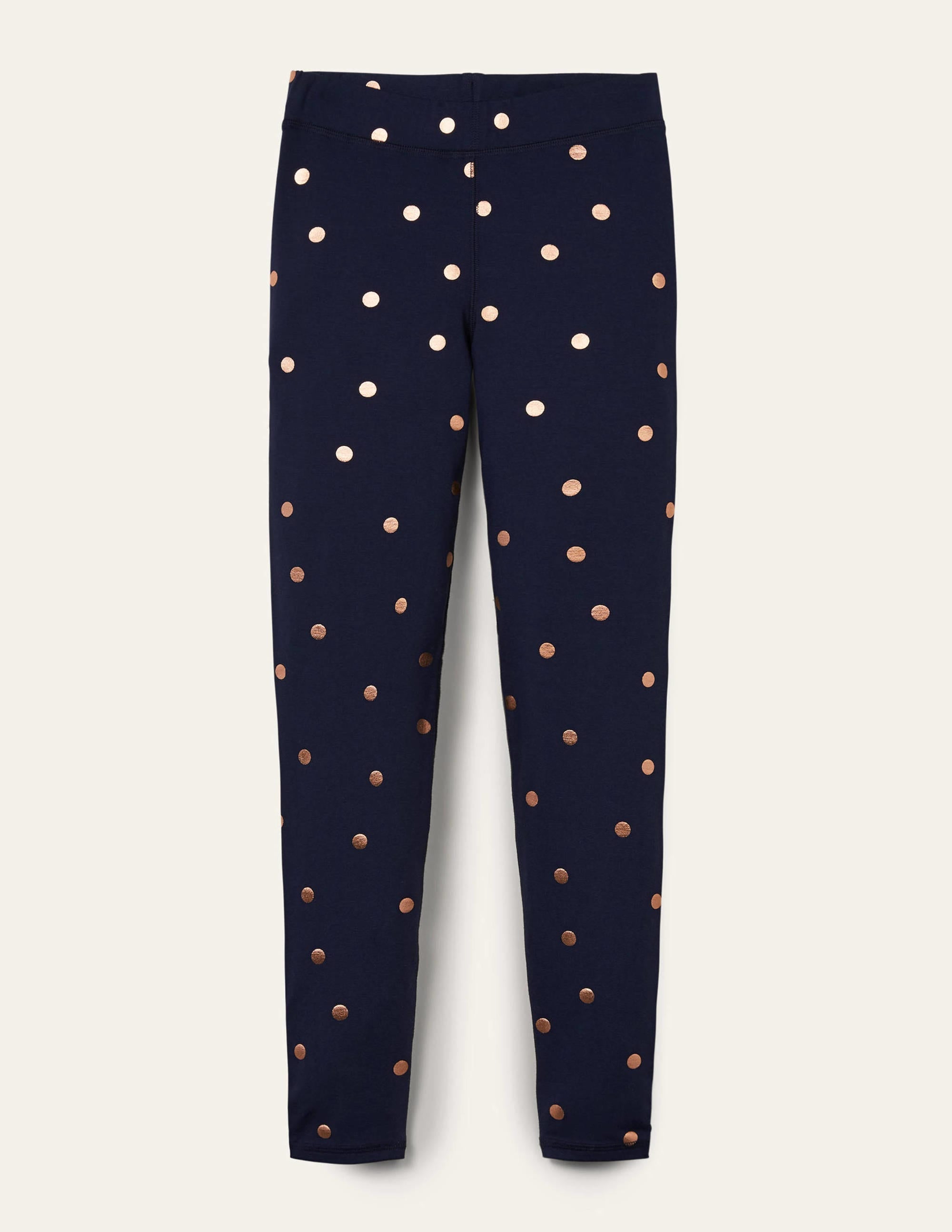 High Rise Navy Polka Dot Jersey Leggings-Navy and Gold, Polka Dot - Image 5