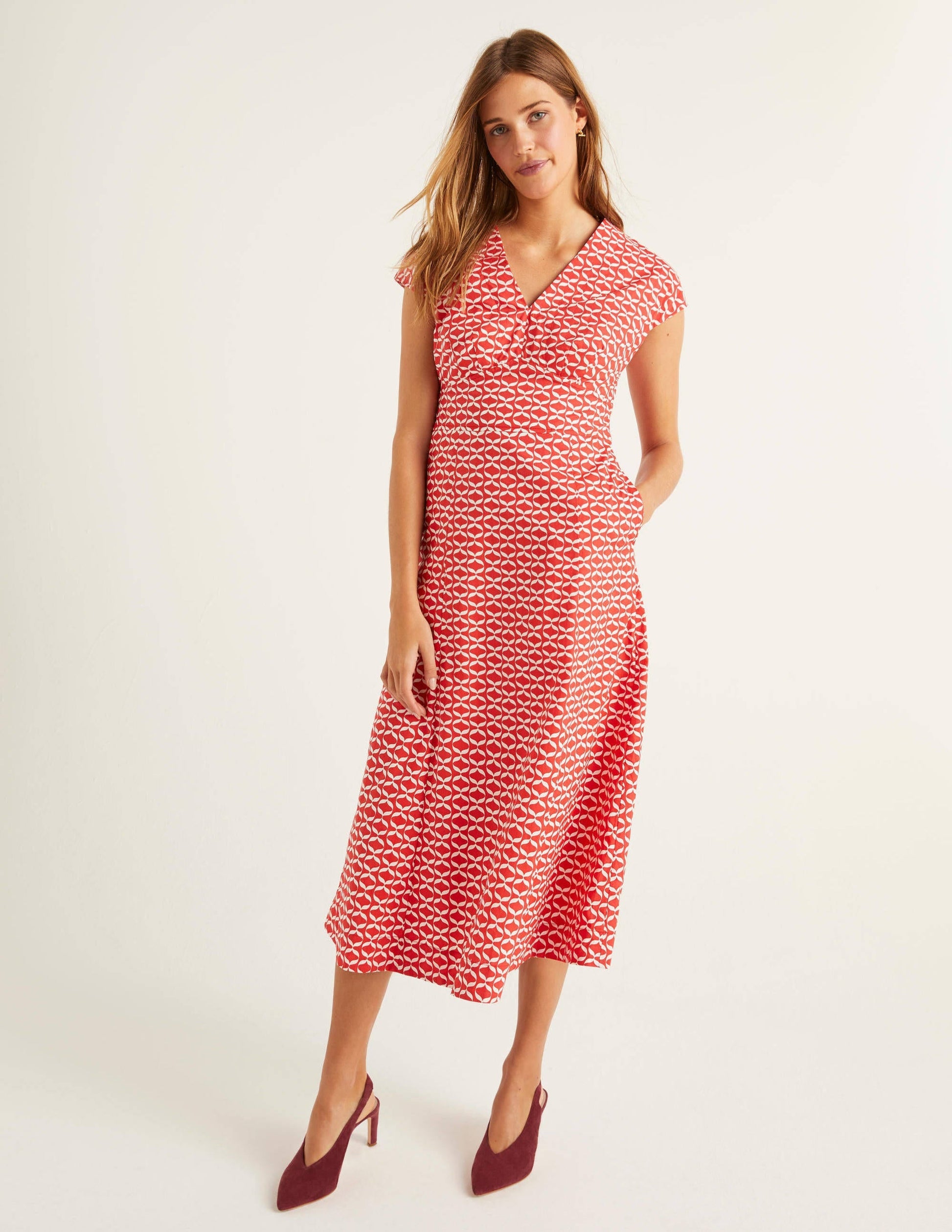 Natasha Cotton Dress-Post Box Red, Ribbons-5