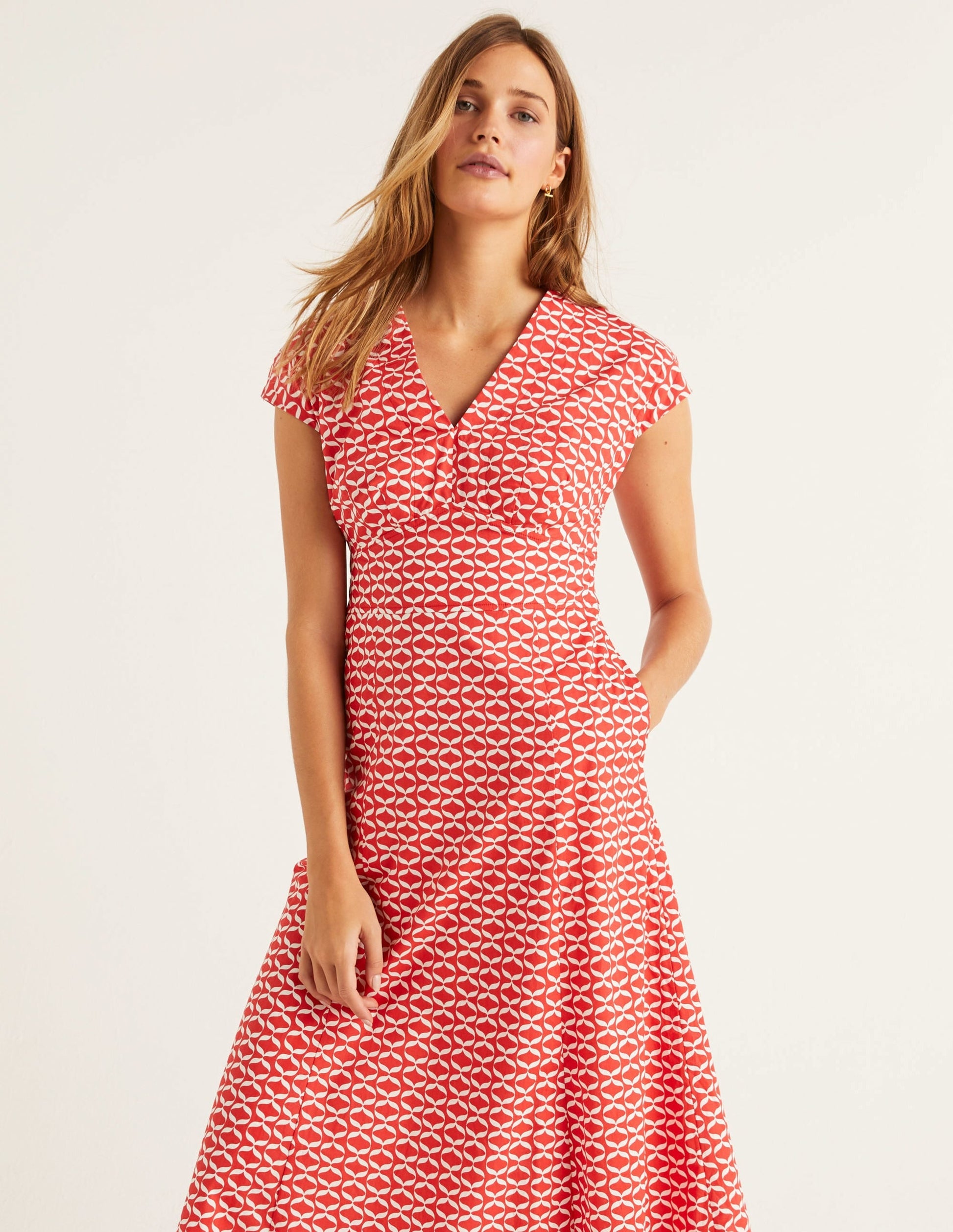 Natasha Cotton Dress-Post Box Red, Ribbons-6