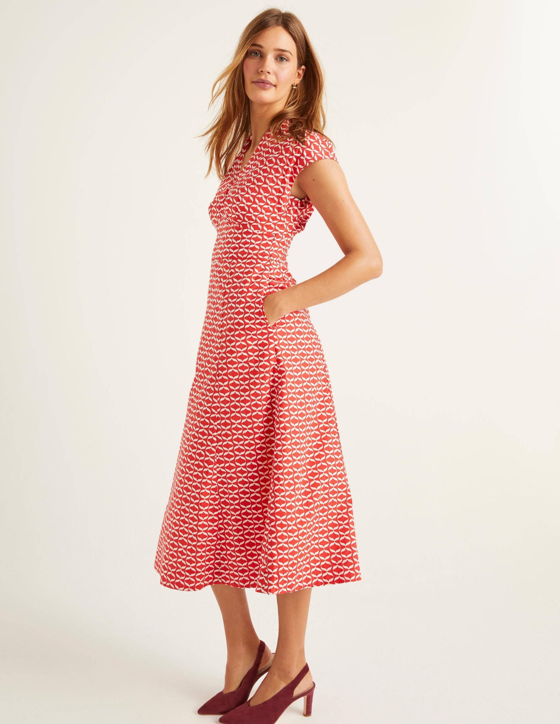 Natasha Cotton Dress-Post Box Red, Ribbons-1