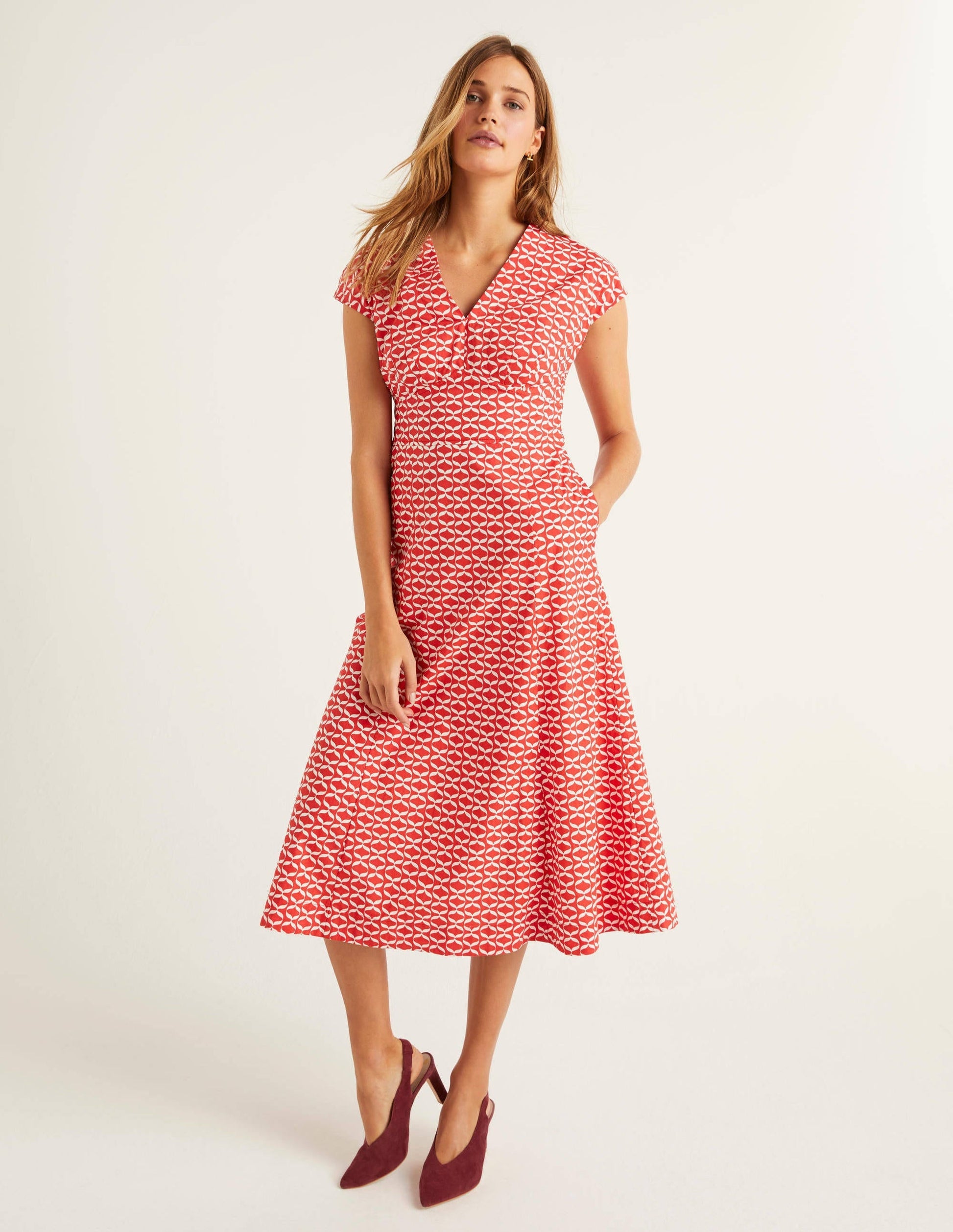 Natasha Cotton Dress-Post Box Red, Ribbons-2