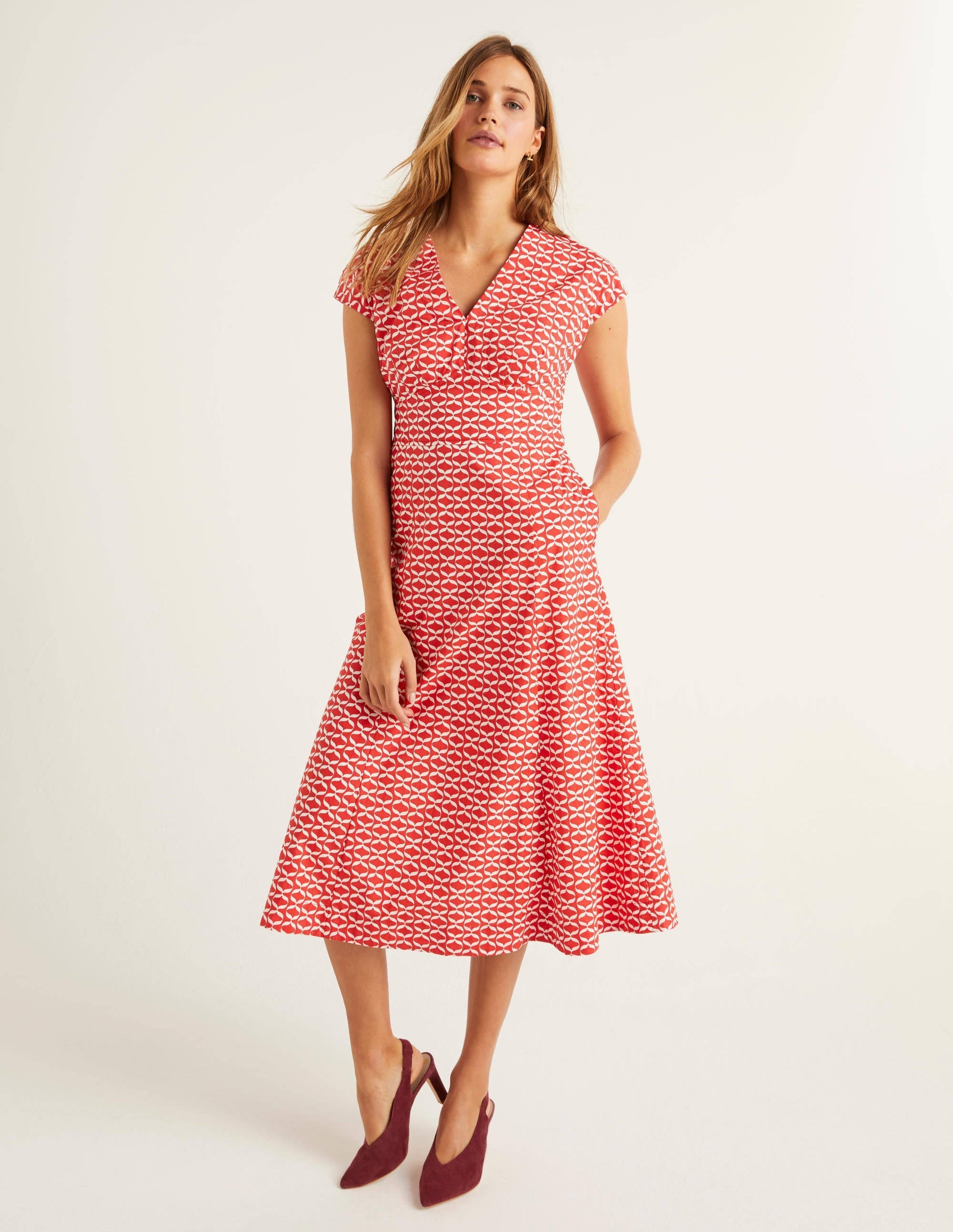 Natasha Cotton Dress-Post Box Red, Ribbons - Image 2