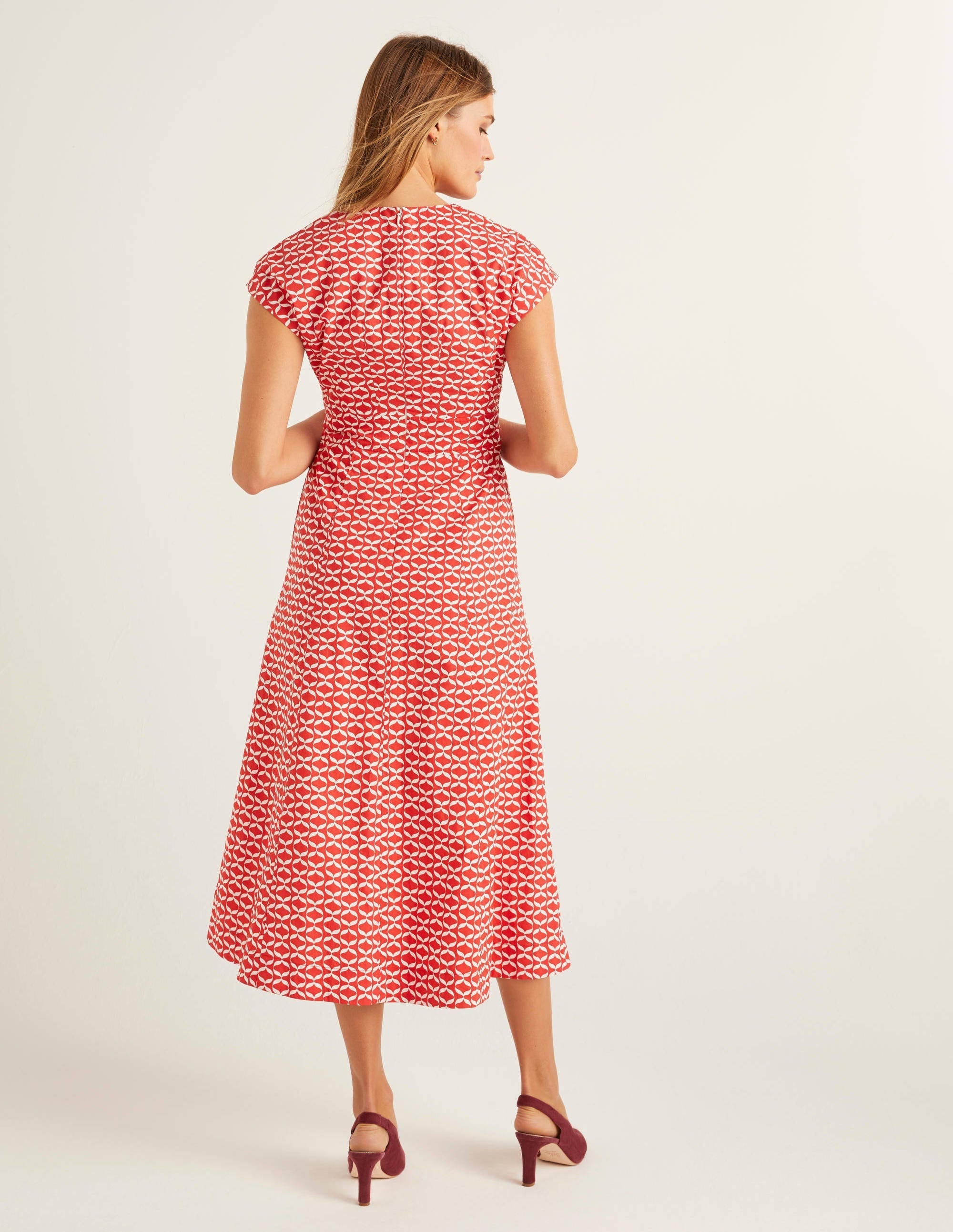 Natasha Cotton Dress-Post Box Red, Ribbons - Image 3