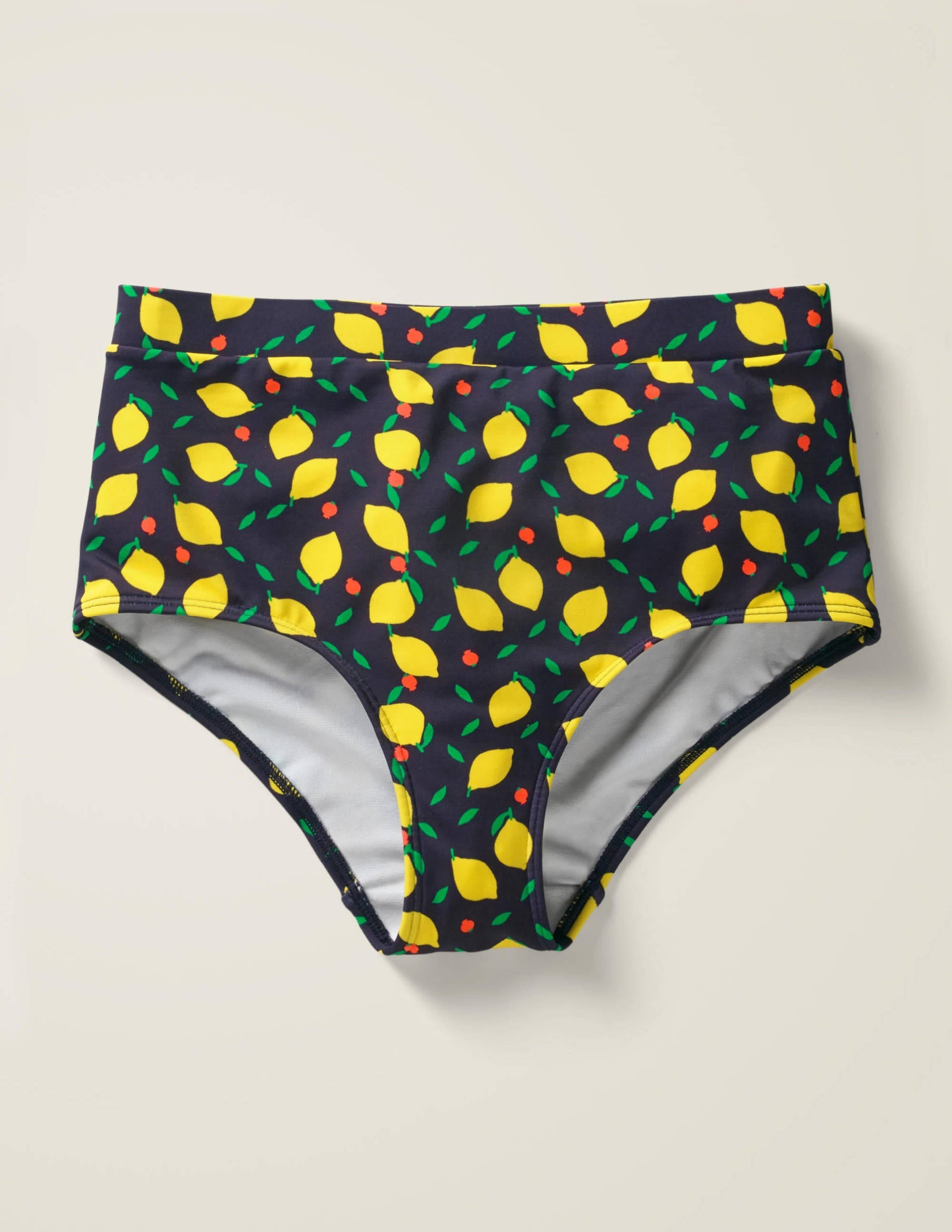 High Waisted Bikini Bottoms-Navy, Lemon Fruit-5