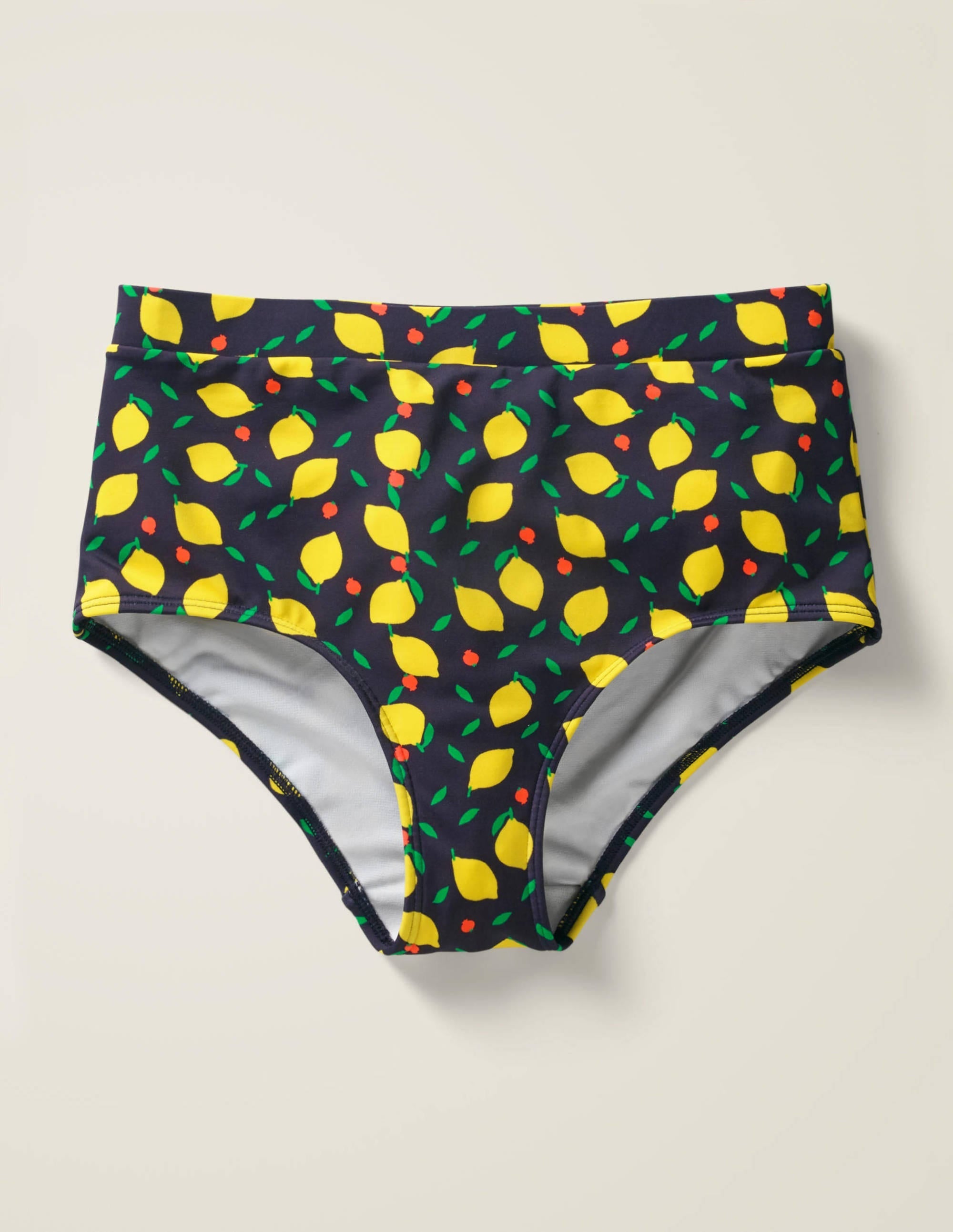 High Waisted Bikini Bottoms-Navy, Lemon Fruit - Image 5