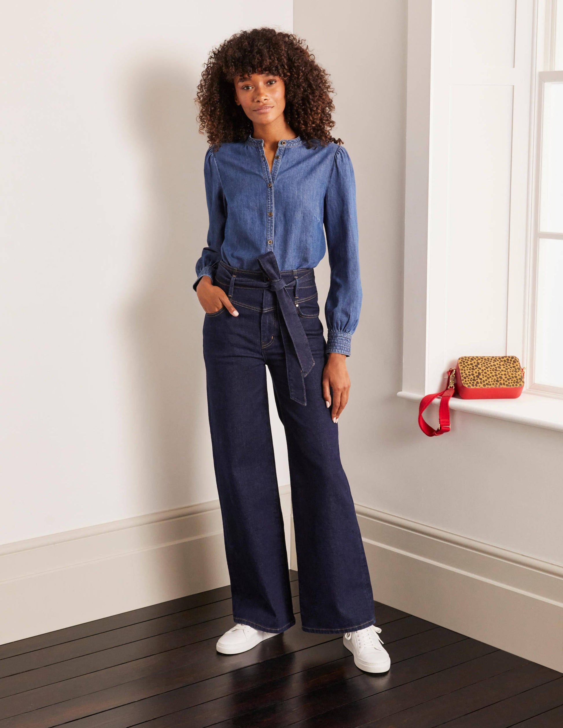 Tie Detail Wide Leg Jeans-Indigo-5