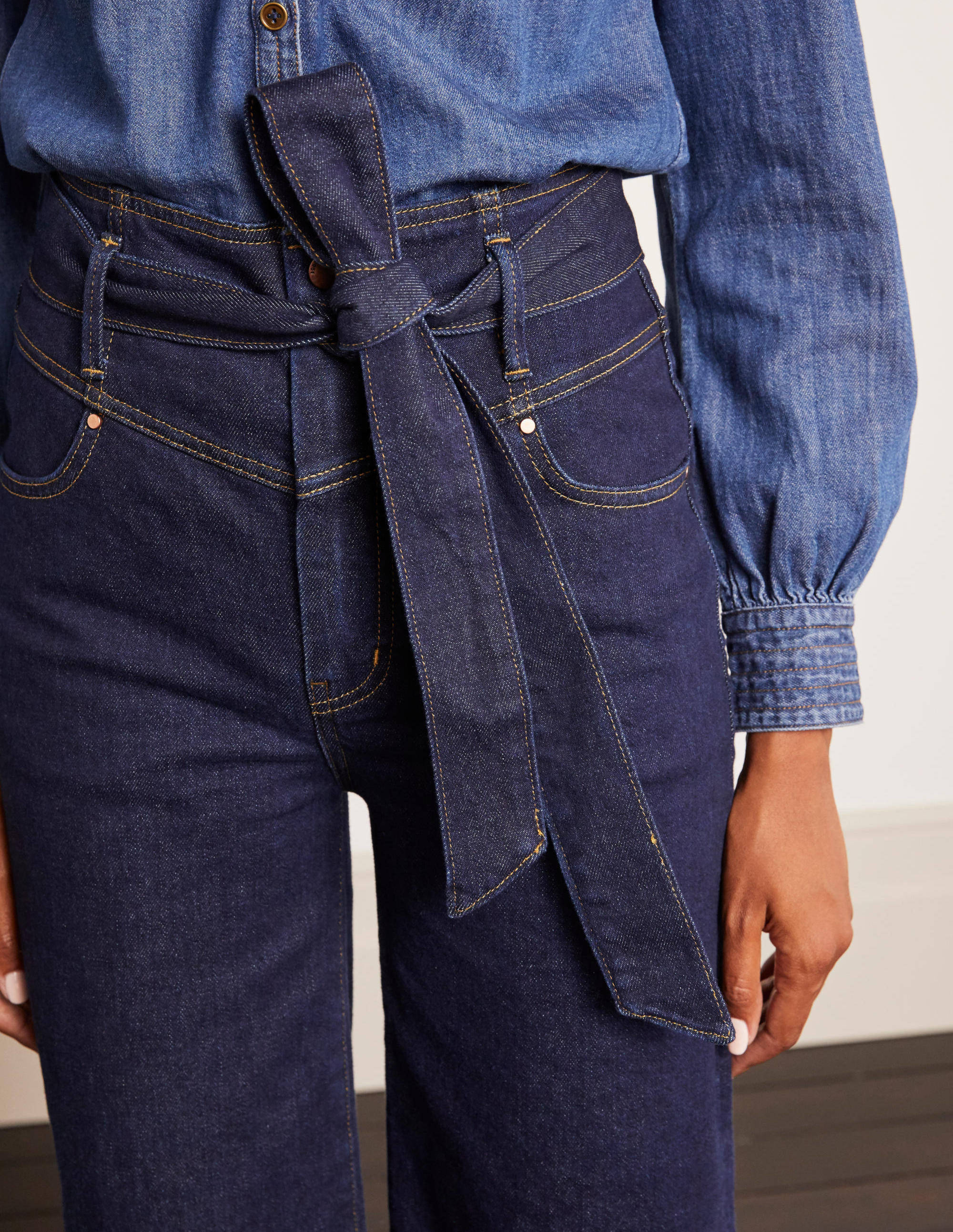 Tie Detail Wide Leg Jeans-Indigo - Image 3