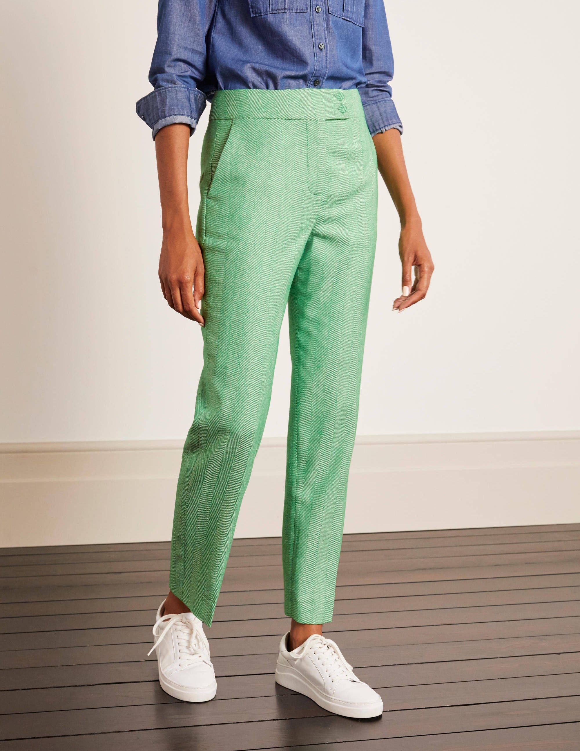 Kennford Tweed Trousers-Green Herringbone - Image 1