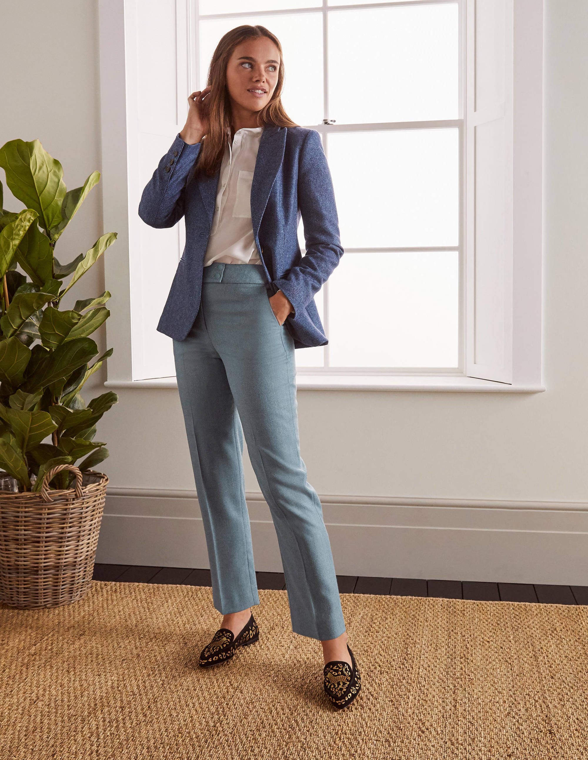 Kennford Tweed Trousers-Blue Herringbone - Image 3