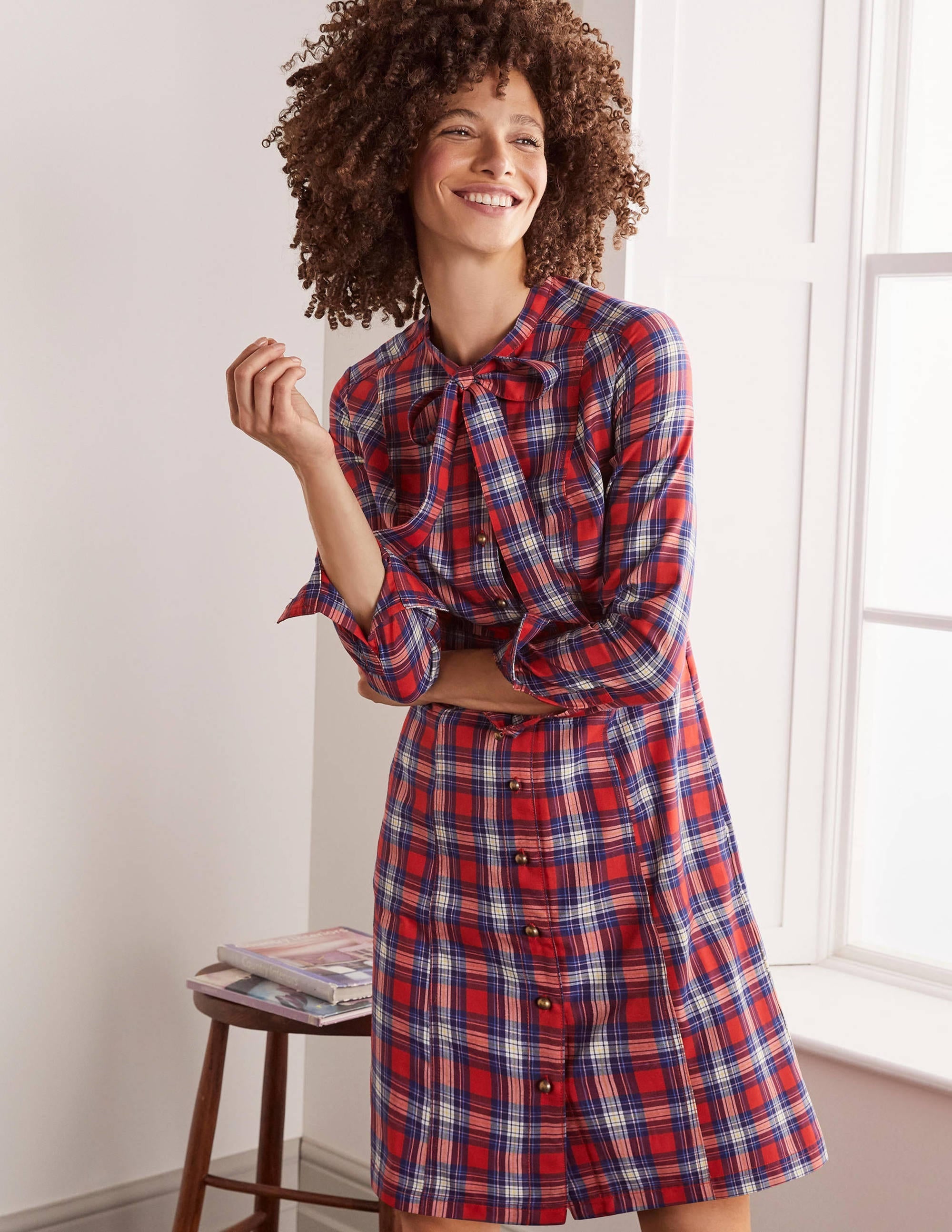 Elspeth Shirt Dress-Red and Ivory Check - Image 5