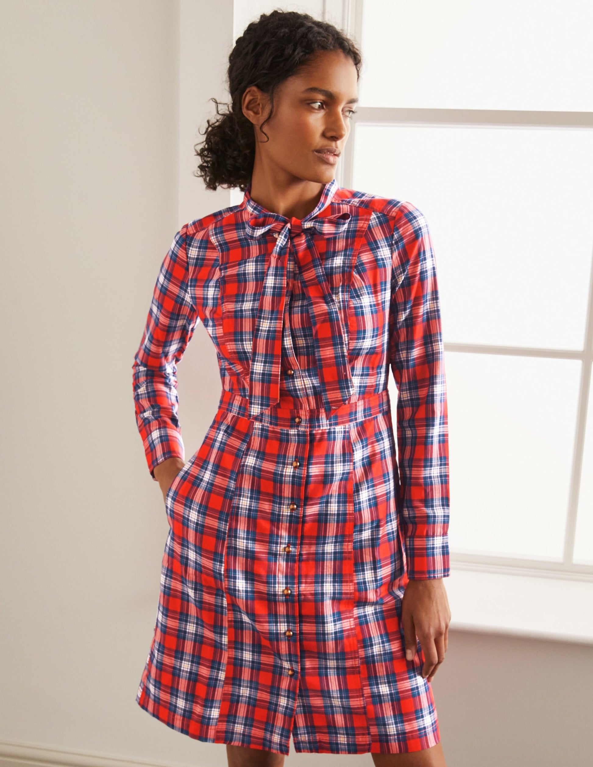 Elspeth Shirt Dress-Red and Ivory Check-4