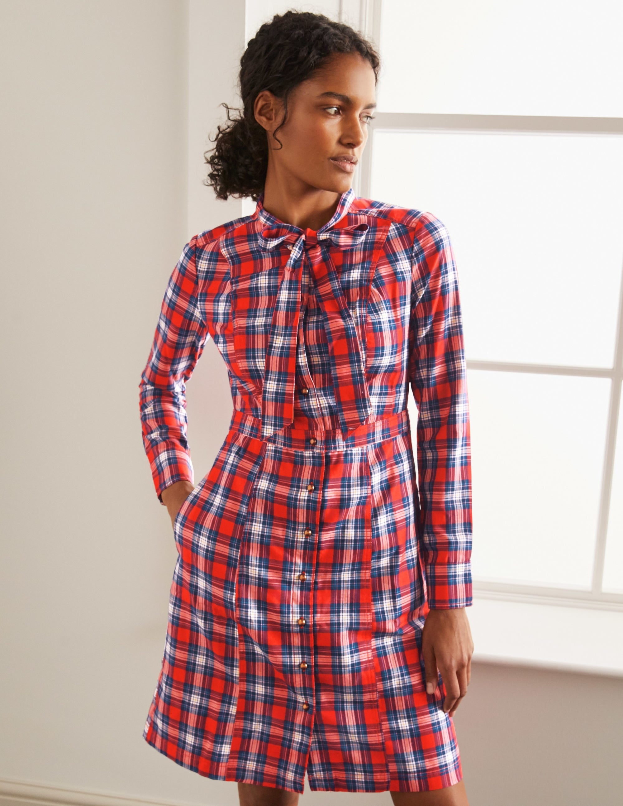Elspeth Shirt Dress-Red and Ivory Check - Image 4