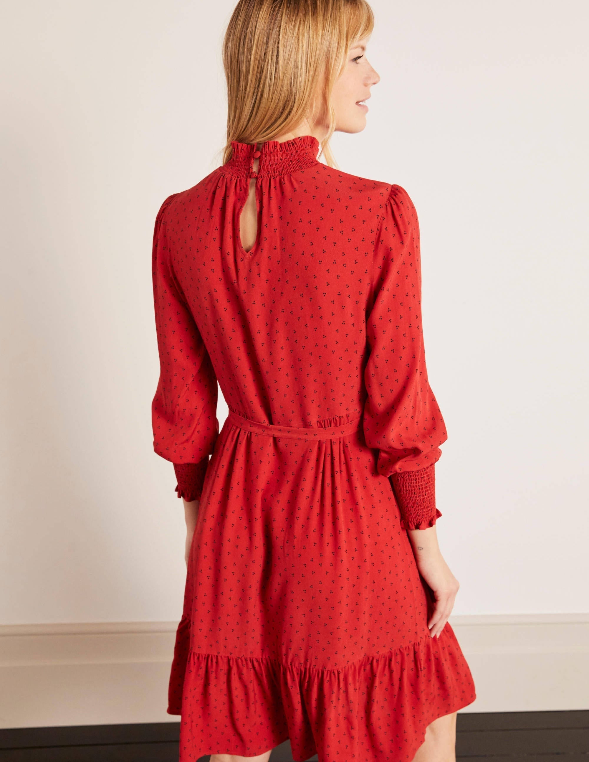 Carrie Smocked Dress-Poinsettia, Triple Spot - Image 2