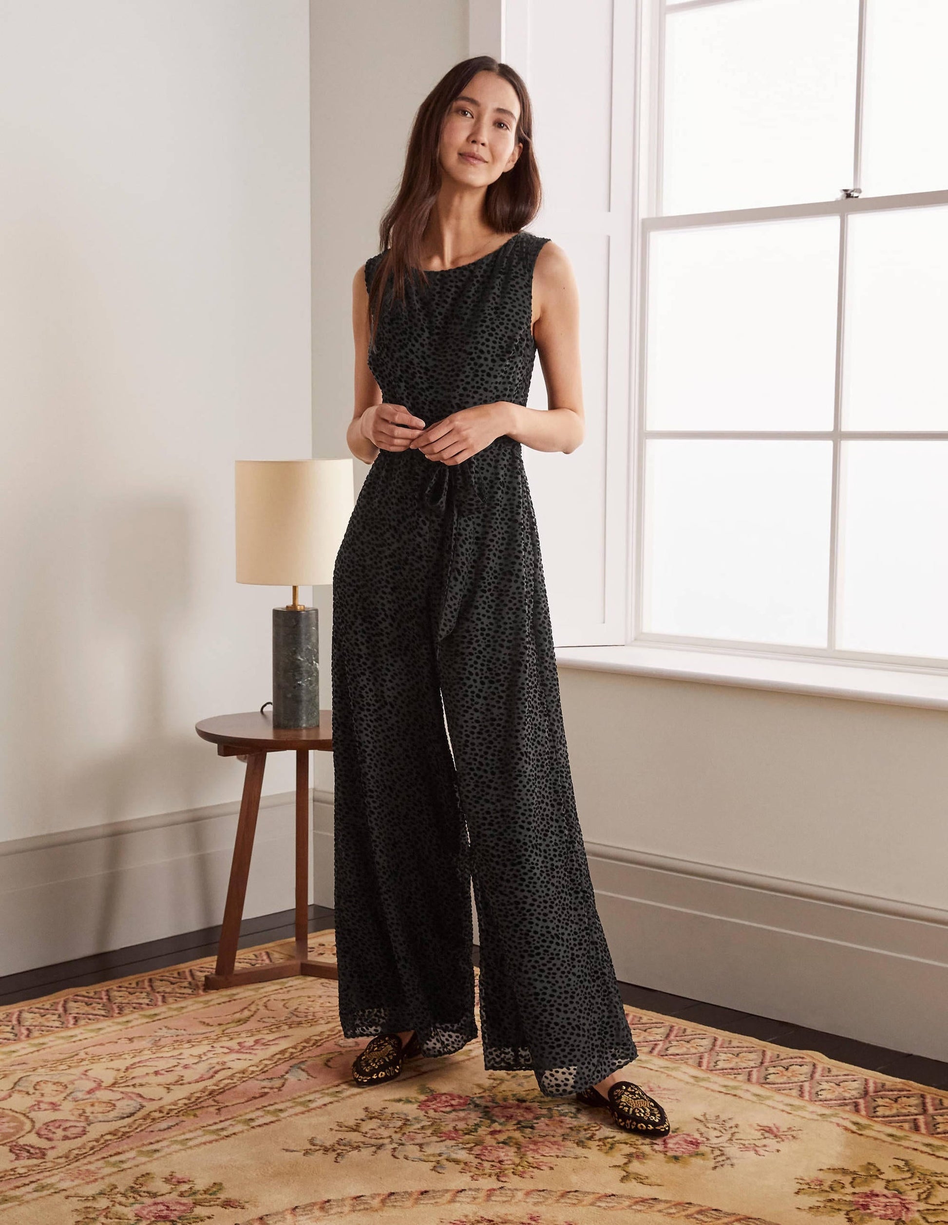 Devore Palazzo Jumpsuit-Black, Dalmatian Spot-4