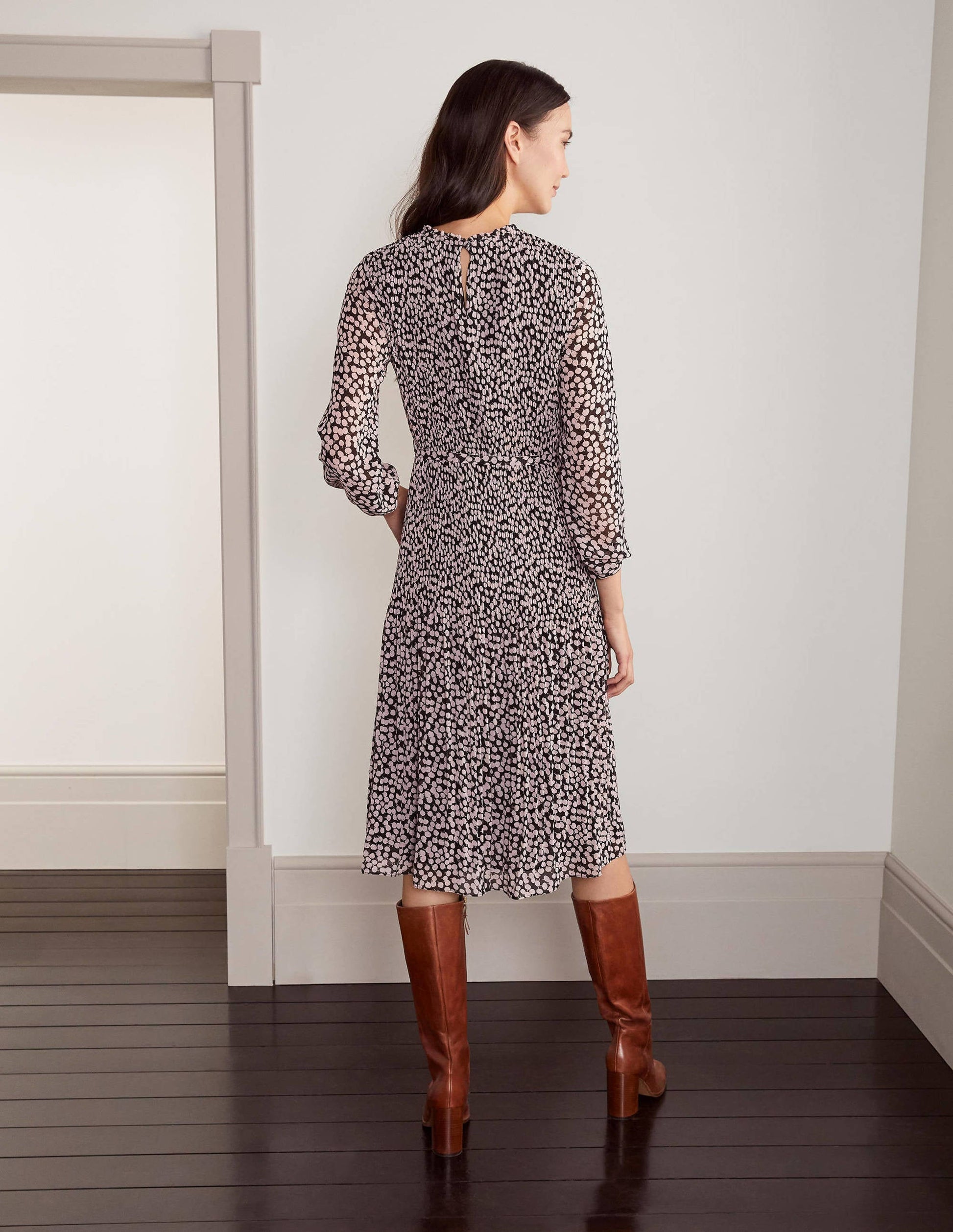 Nell Pleated Dress-Black and Milkshake, Blossom-2