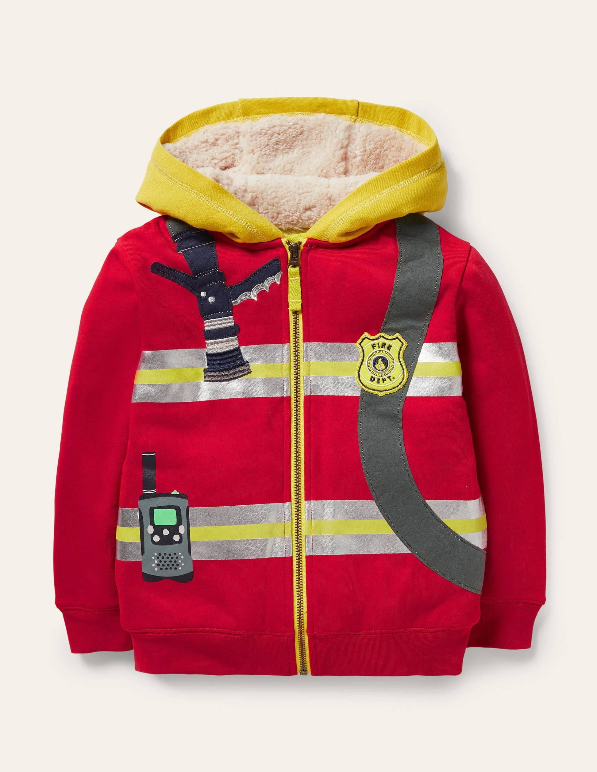 Shaggy-lined Appliqué Hoodie-Rockabilly Red Fireman-1