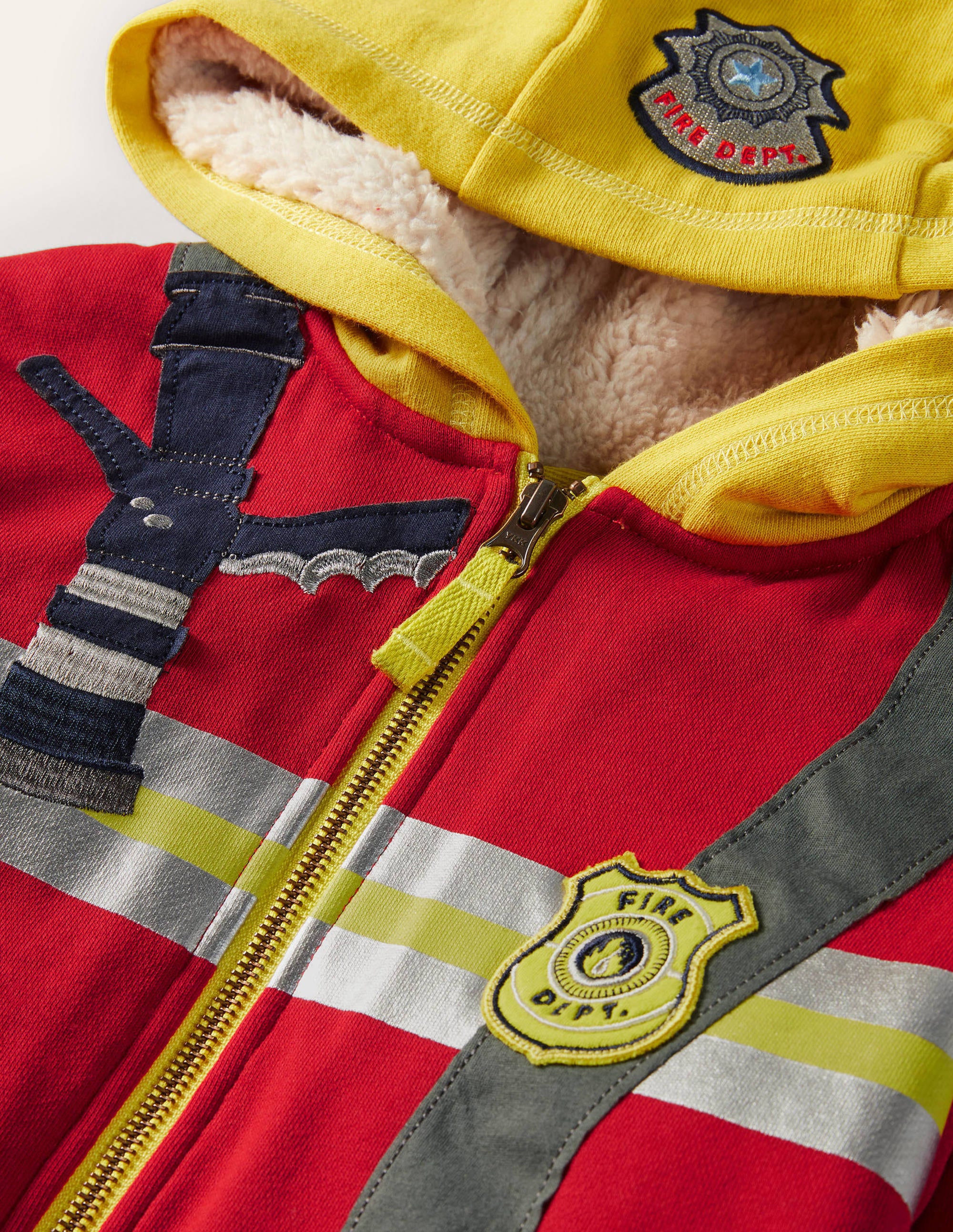 Shaggy-lined Appliqué Hoodie-Rockabilly Red Fireman - Image 3
