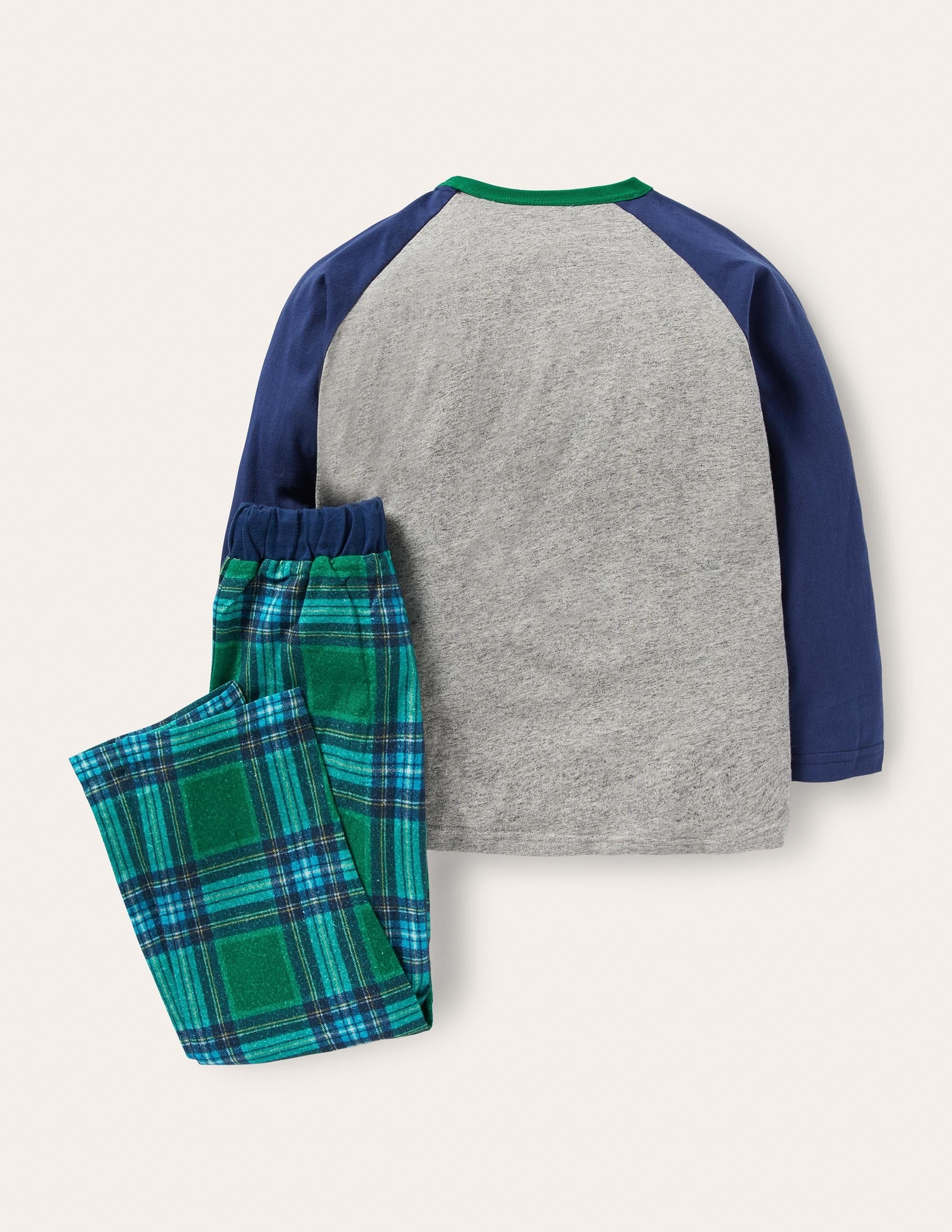 Cosy Brushed Pyjama Set-Grey Marl/Forest Green - Image 2