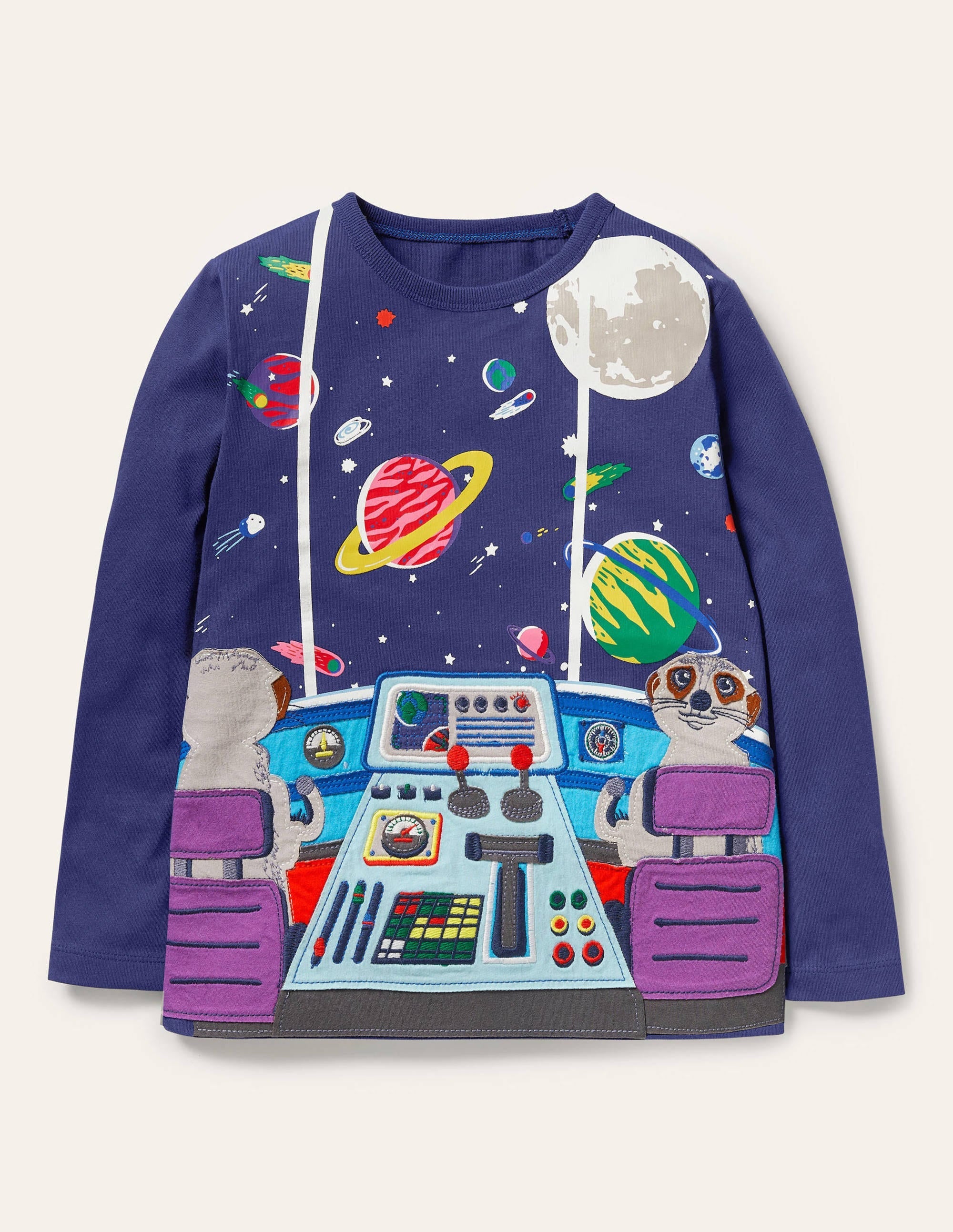 Space Appliqué T-shirt-Starboard Blue Control Centre - Image 1