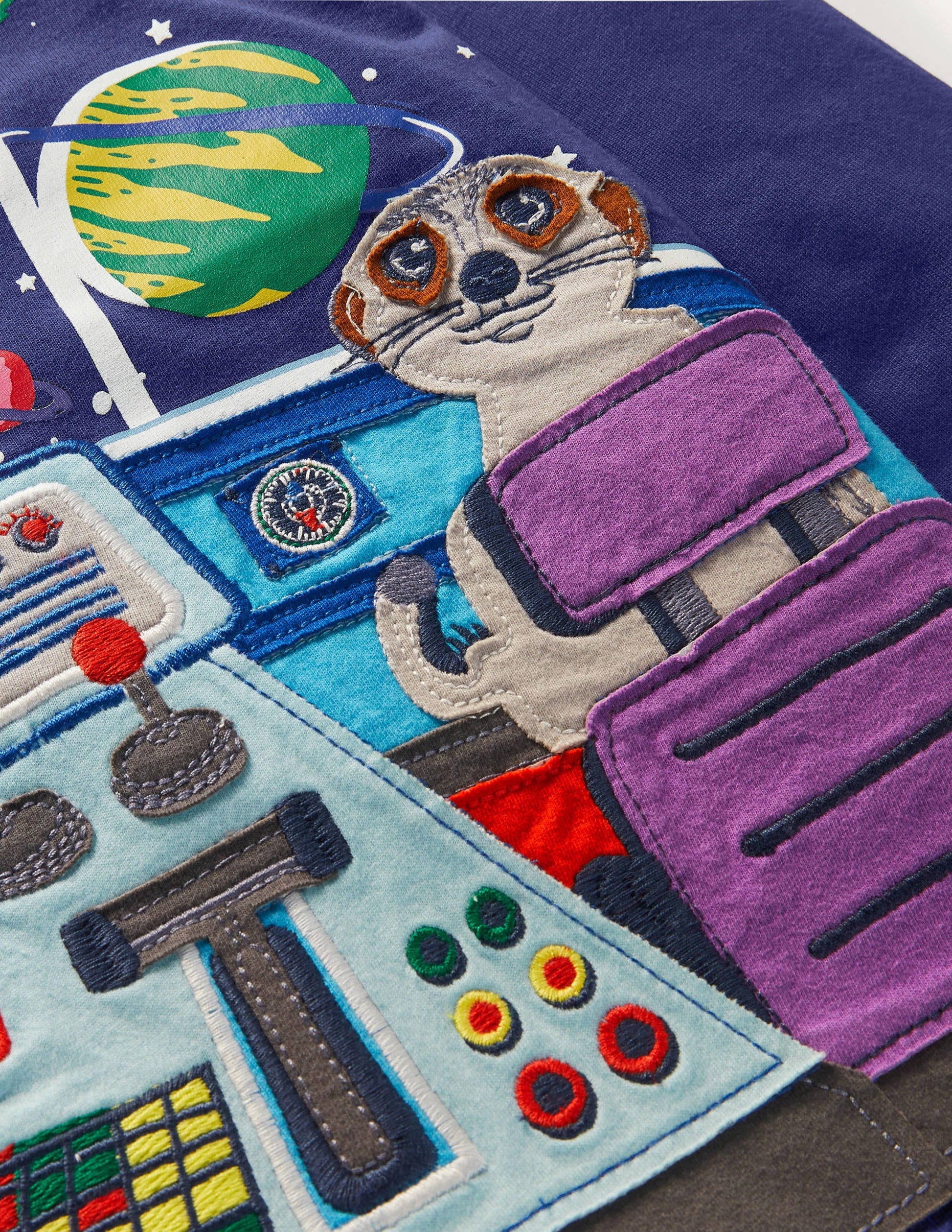 Space Appliqué T-shirt-Starboard Blue Control Centre-3
