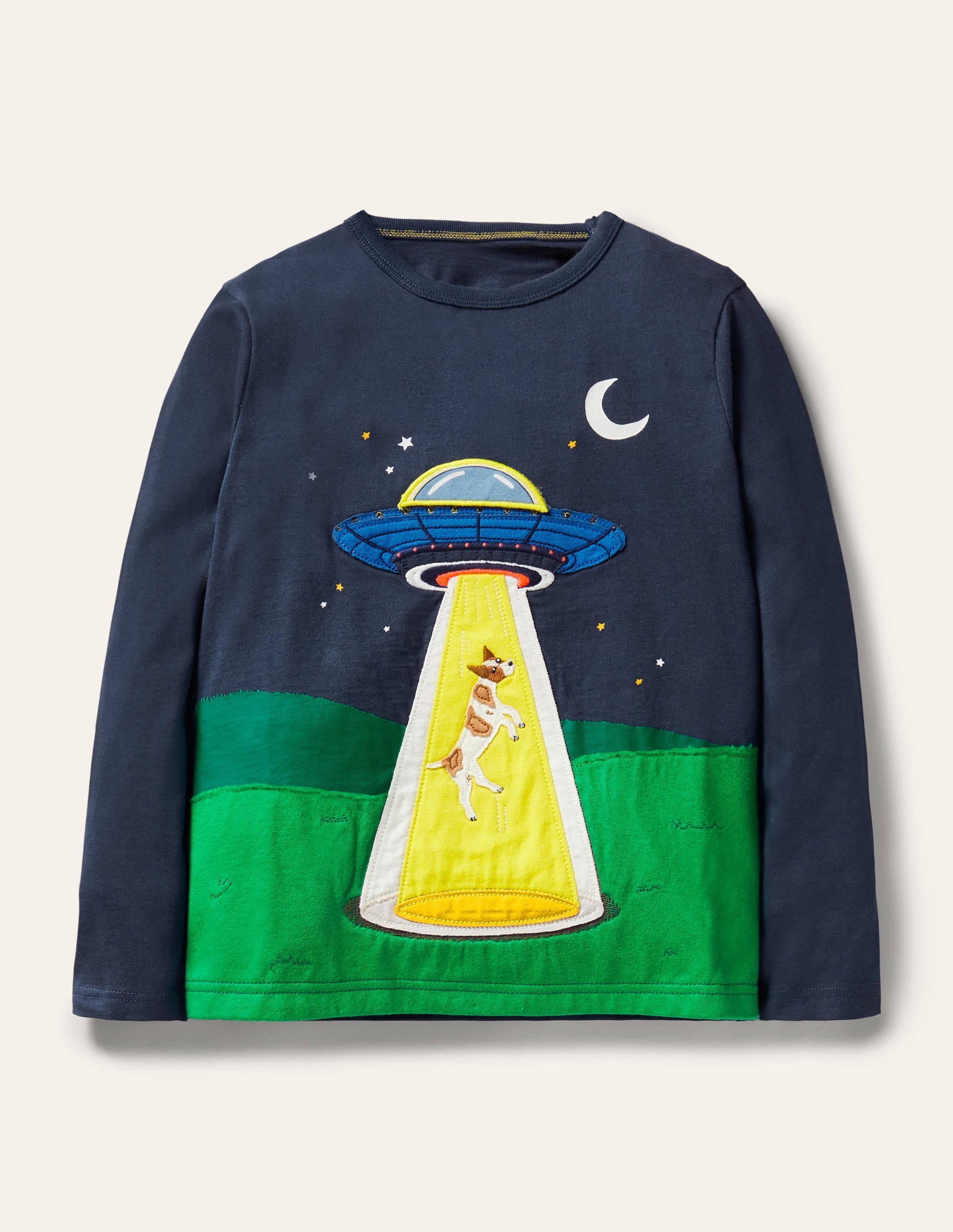 Lift-the-flap Space T-shirt-Stormy Blue UFO Landing - Image 1