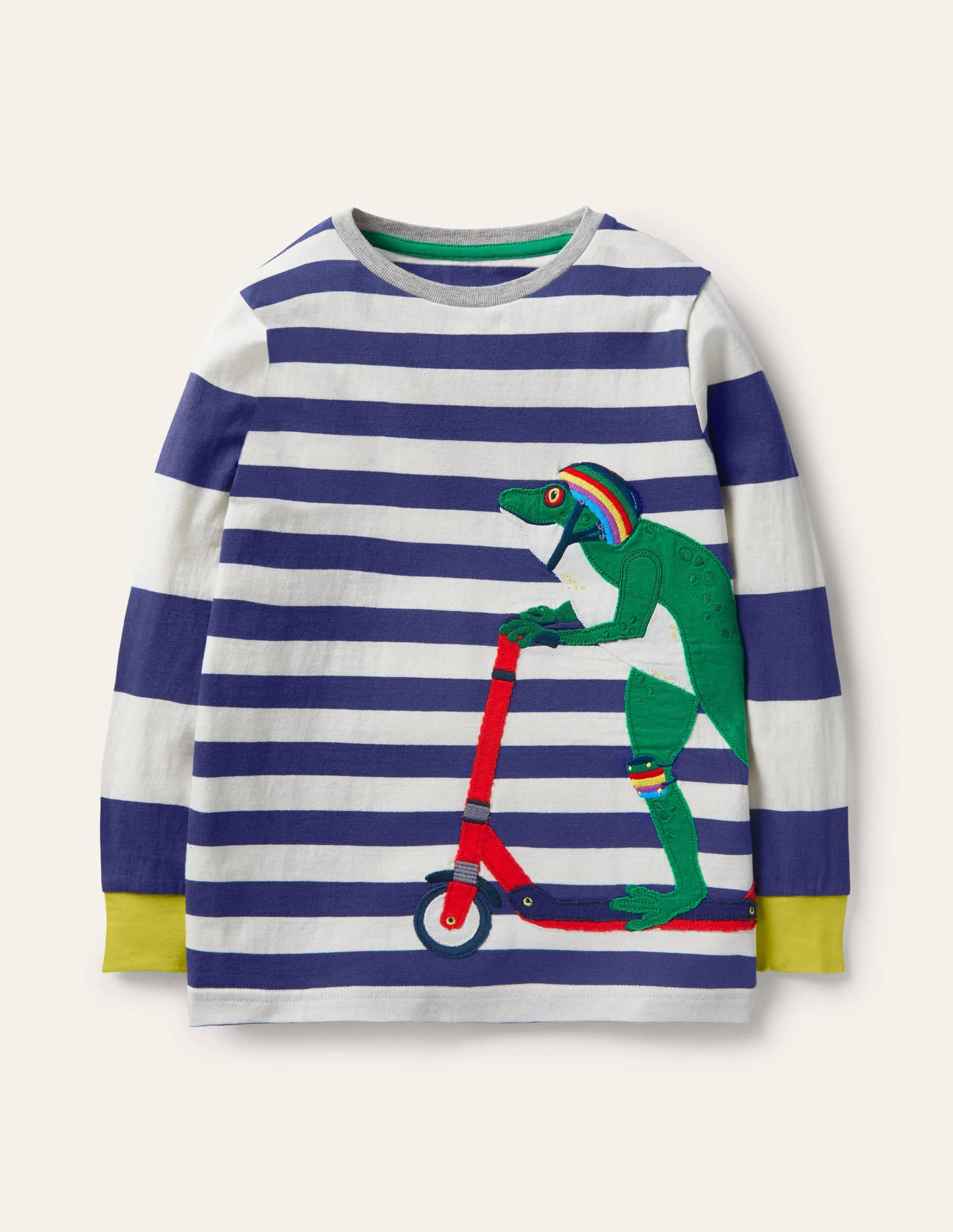Stripe Animal Appliqué T-shirt-College Navy/Ivory Frog - Image 1