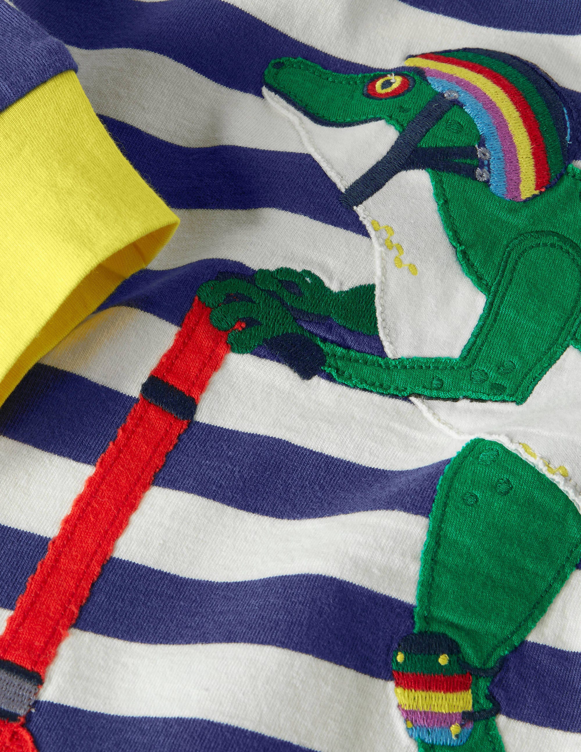 Stripe Animal Appliqué T-shirt-College Navy/Ivory Frog - Image 3