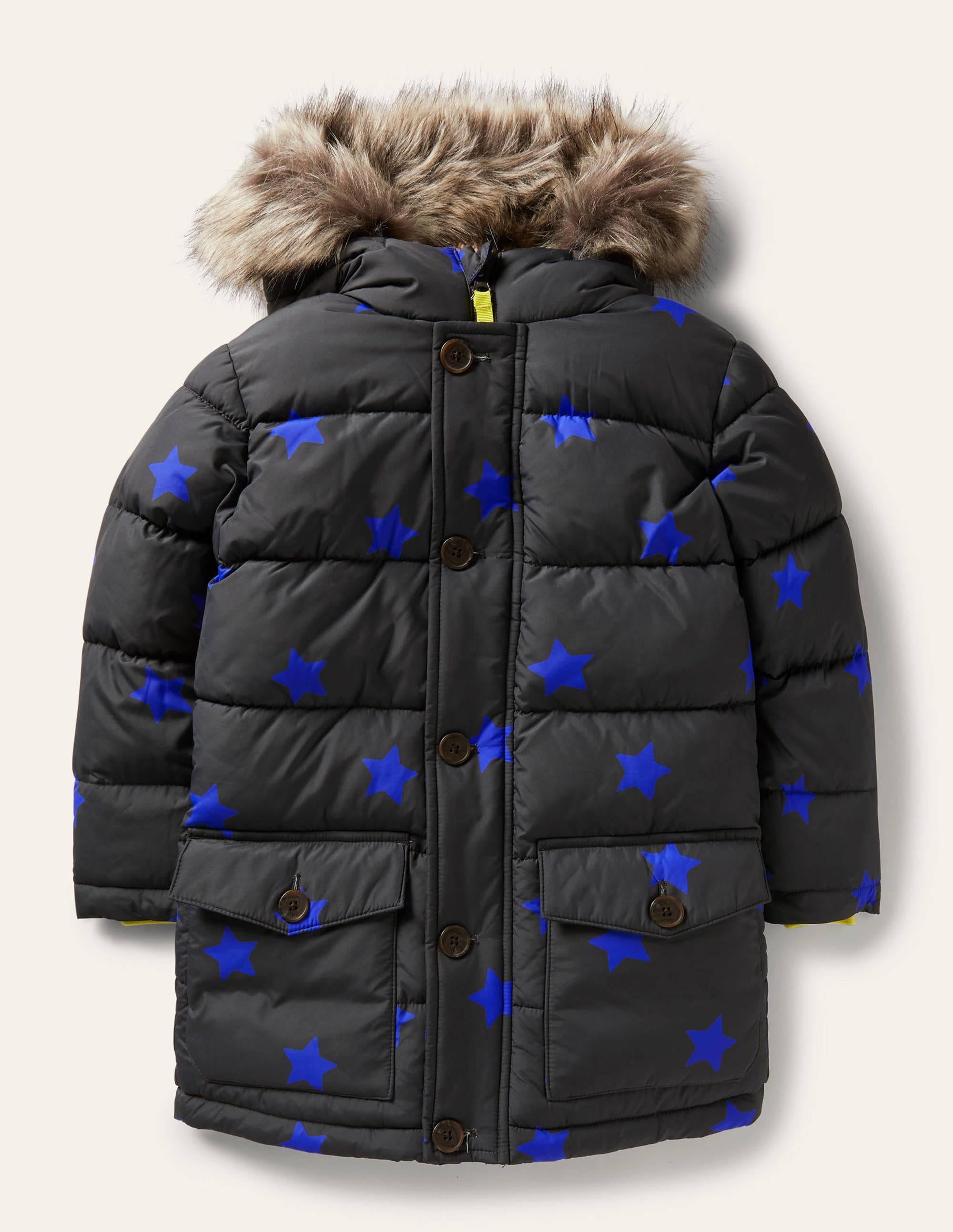 Longline Padded Jacket-Soot Grey/Brilliant Blue Star - Image 1