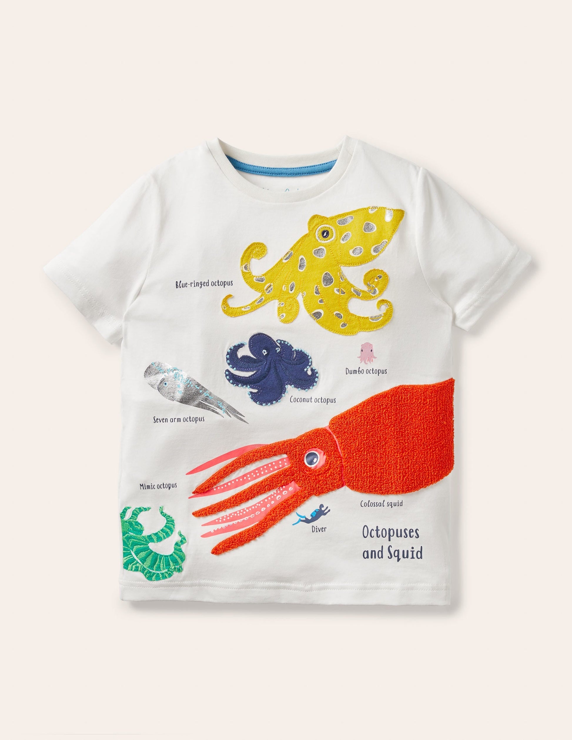Multi-texture Sealife T-shirt-Ivory Octopus-1