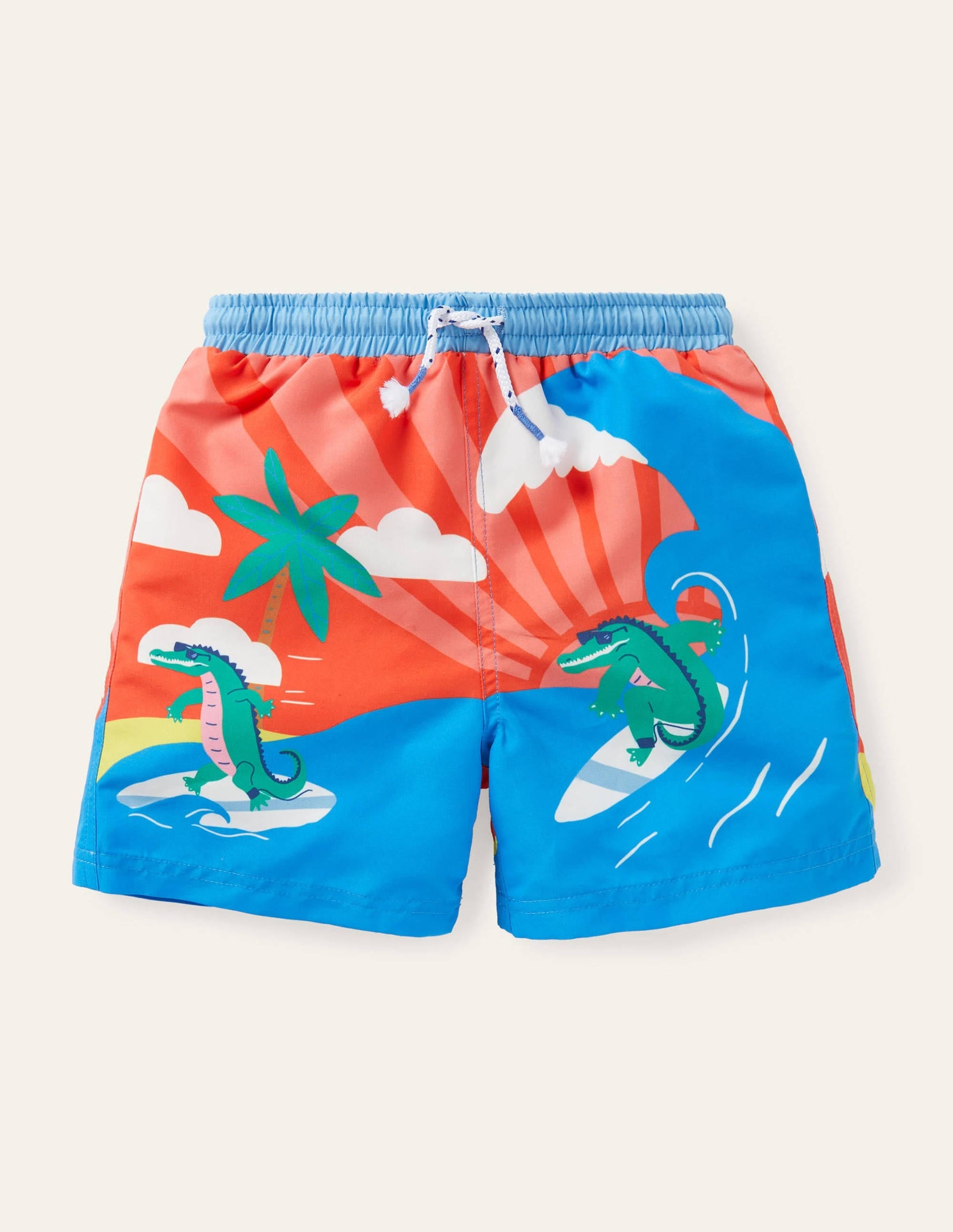 Swim Shorts-Firecracker Red Surfing Croc-1