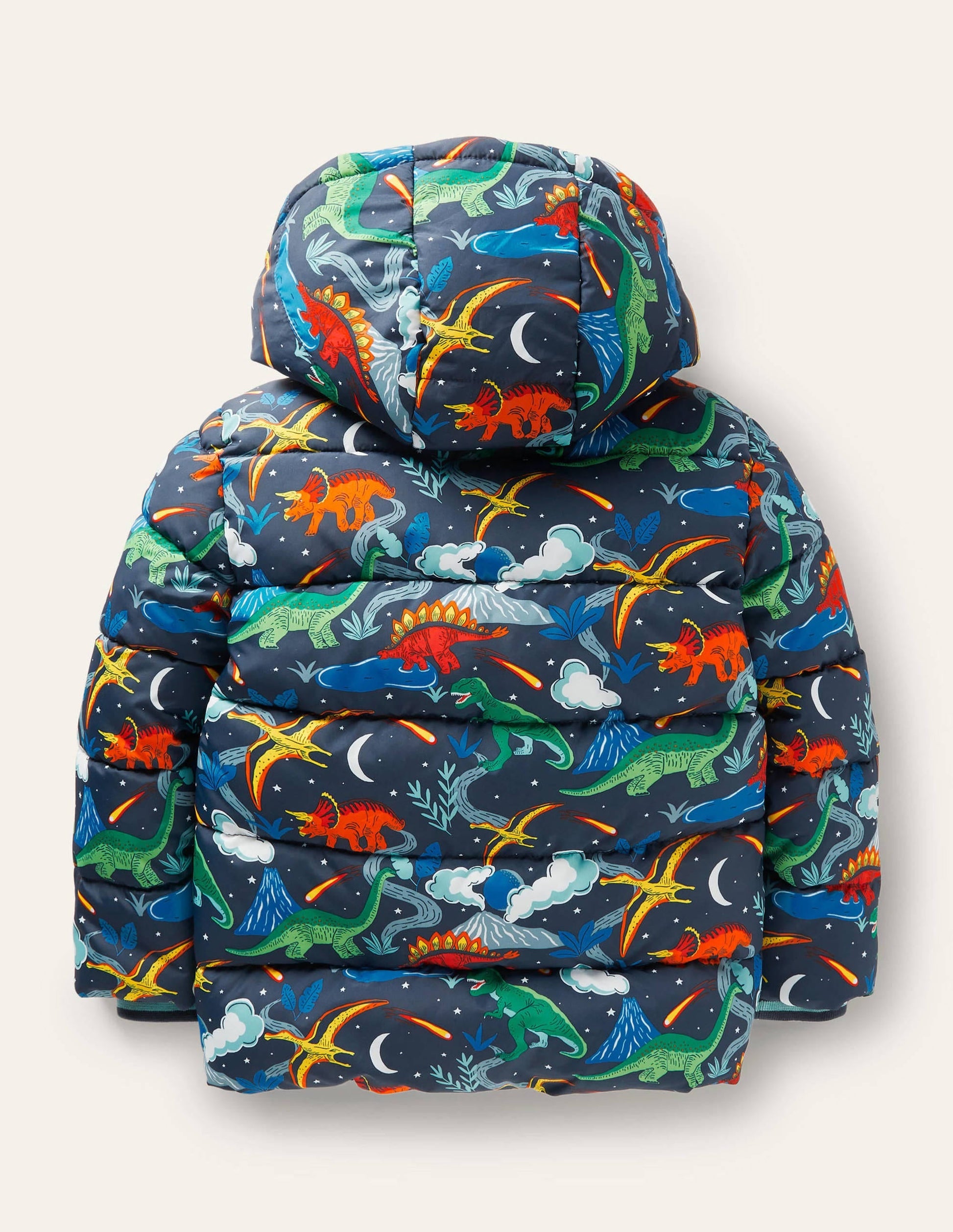 Shower-Resistant Padded Jacket-Soot Grey Dinosaurs-2