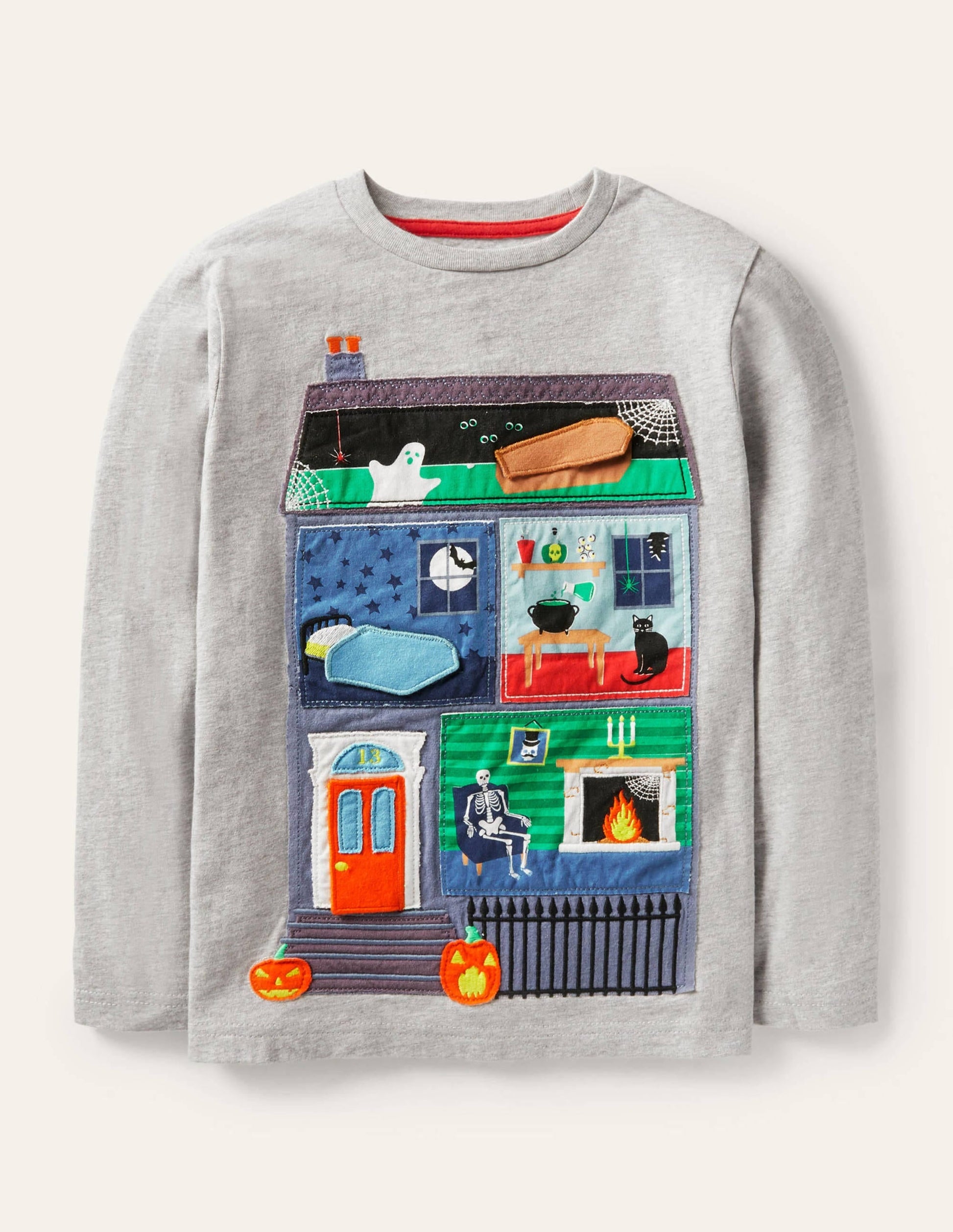 Lift-the-flap Spooky T-shirt-Grey Marl Haunted House-1