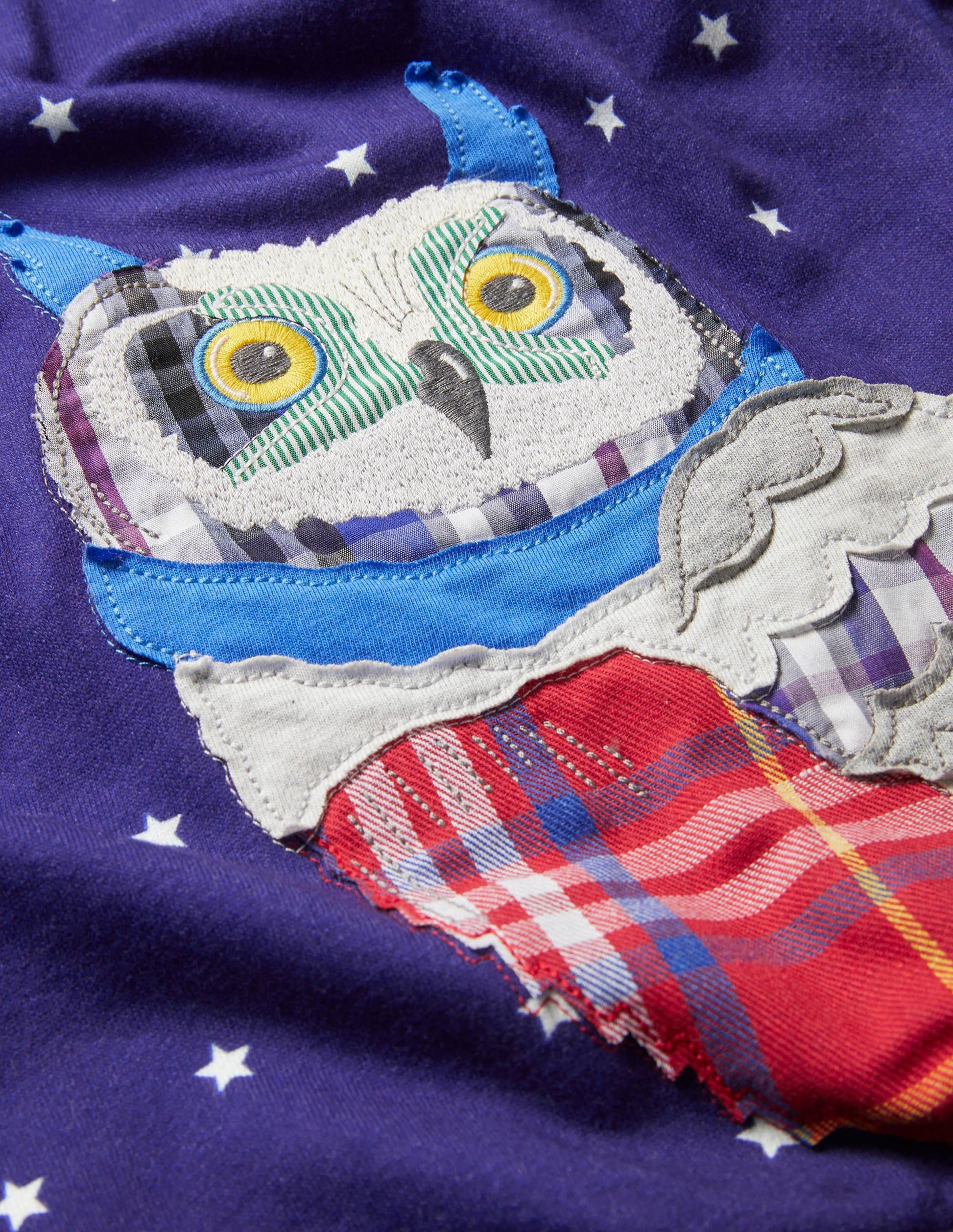 Patchwork Appliqué Hoodie-College Navy Owl-3