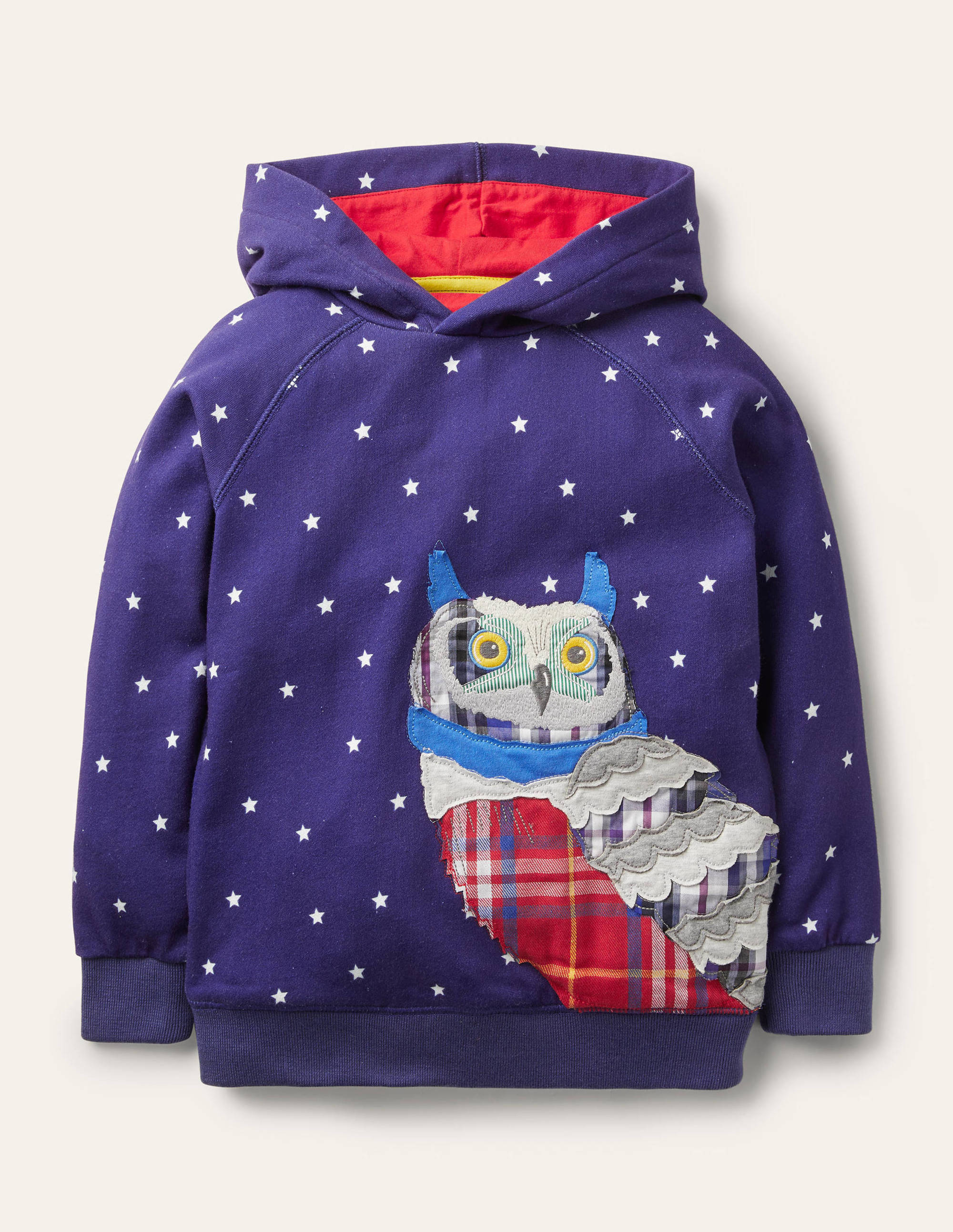 Patchwork Appliqué Hoodie-College Navy Owl - Image 1