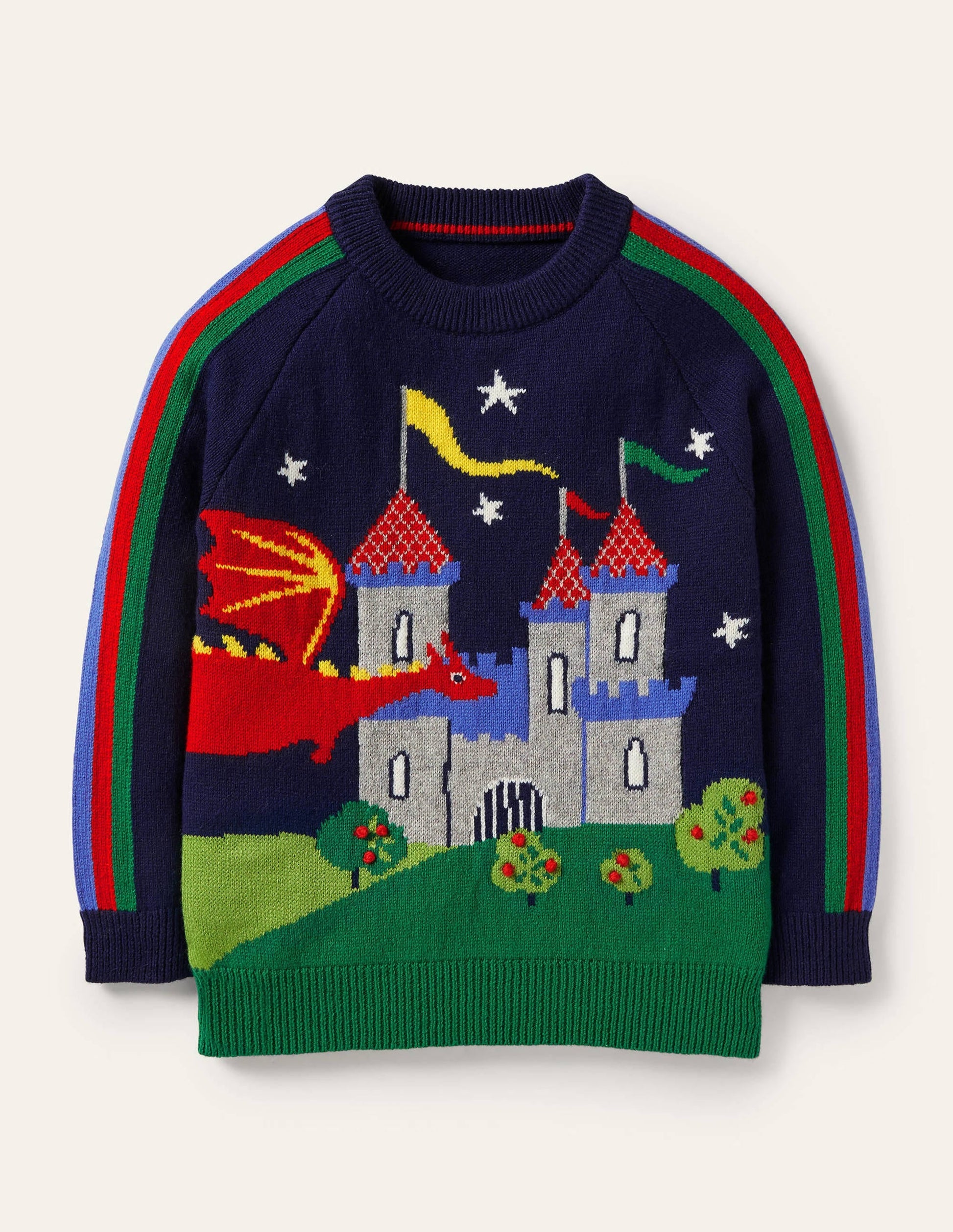 Graphic Dragon Crew Jumper-College Navy Rainbow Castle-1