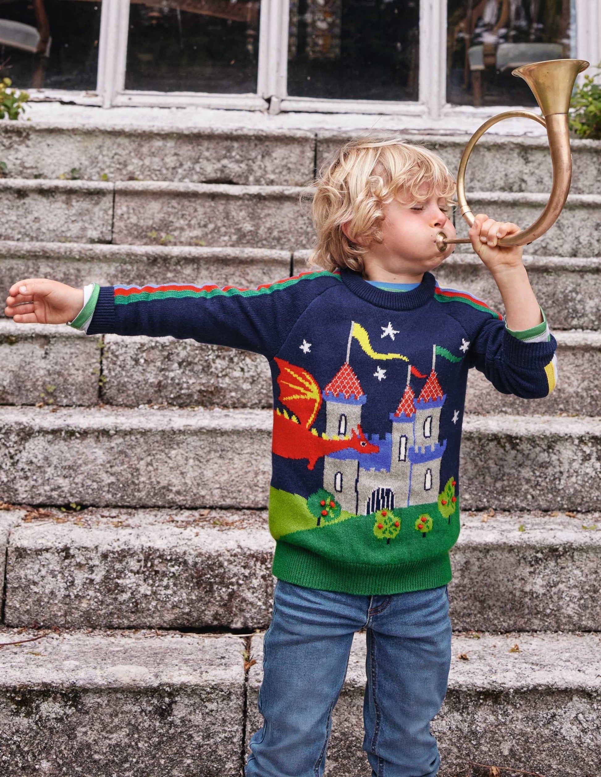 Graphic Dragon Crew Jumper-College Navy Rainbow Castle-4