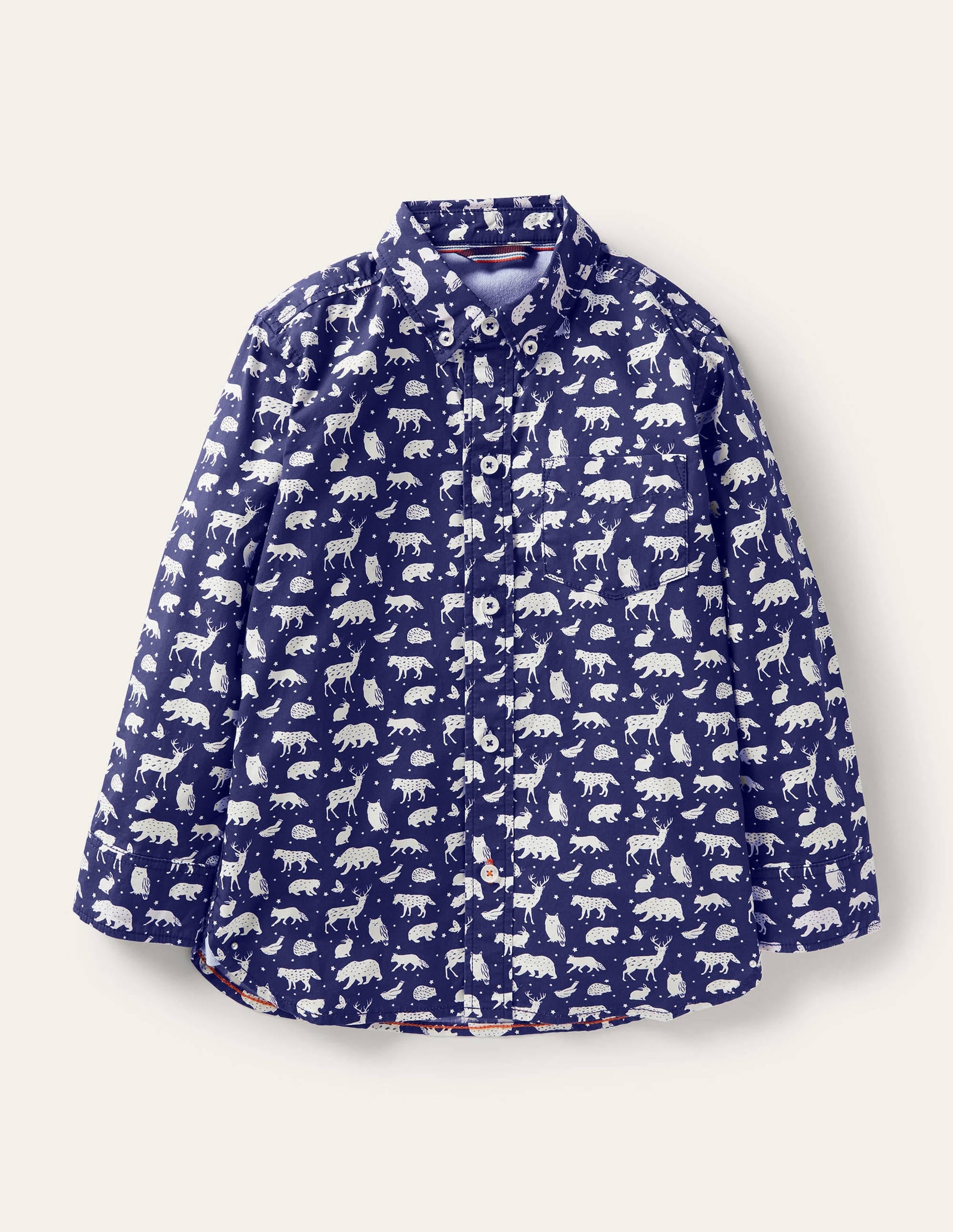 Printed Party Shirt-Starboard Blue Woodland Animal-1