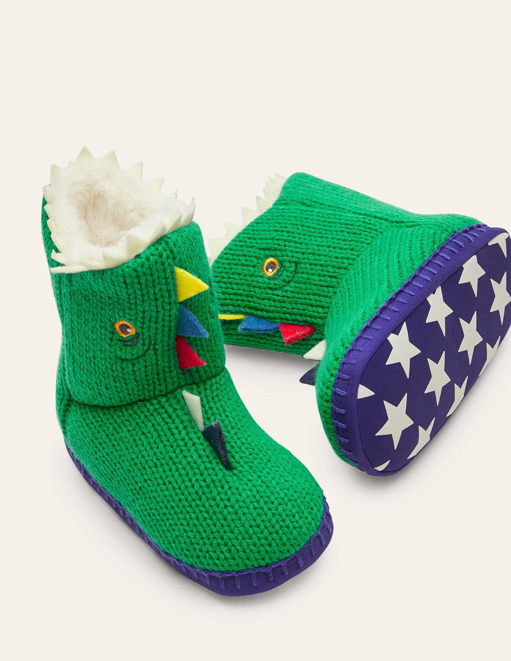 Knitted Dinosaur Slippers-Highland Green - Image 1