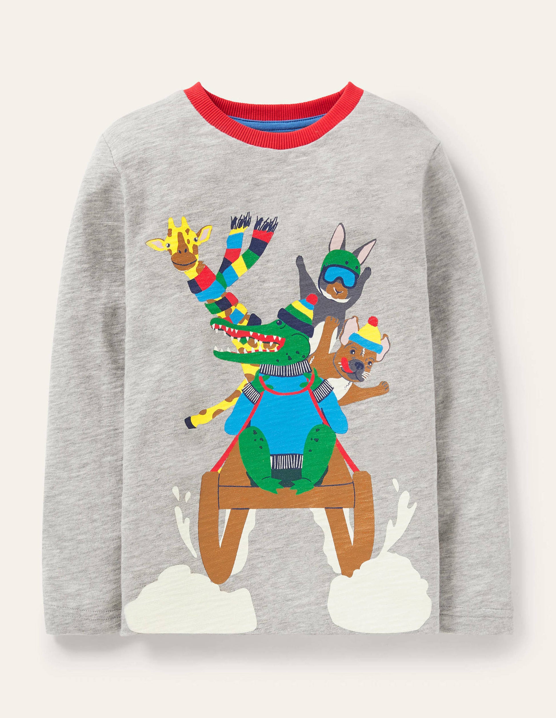 Animal Snow Sports T-shirt-Grey Marl Sledge Animals-1