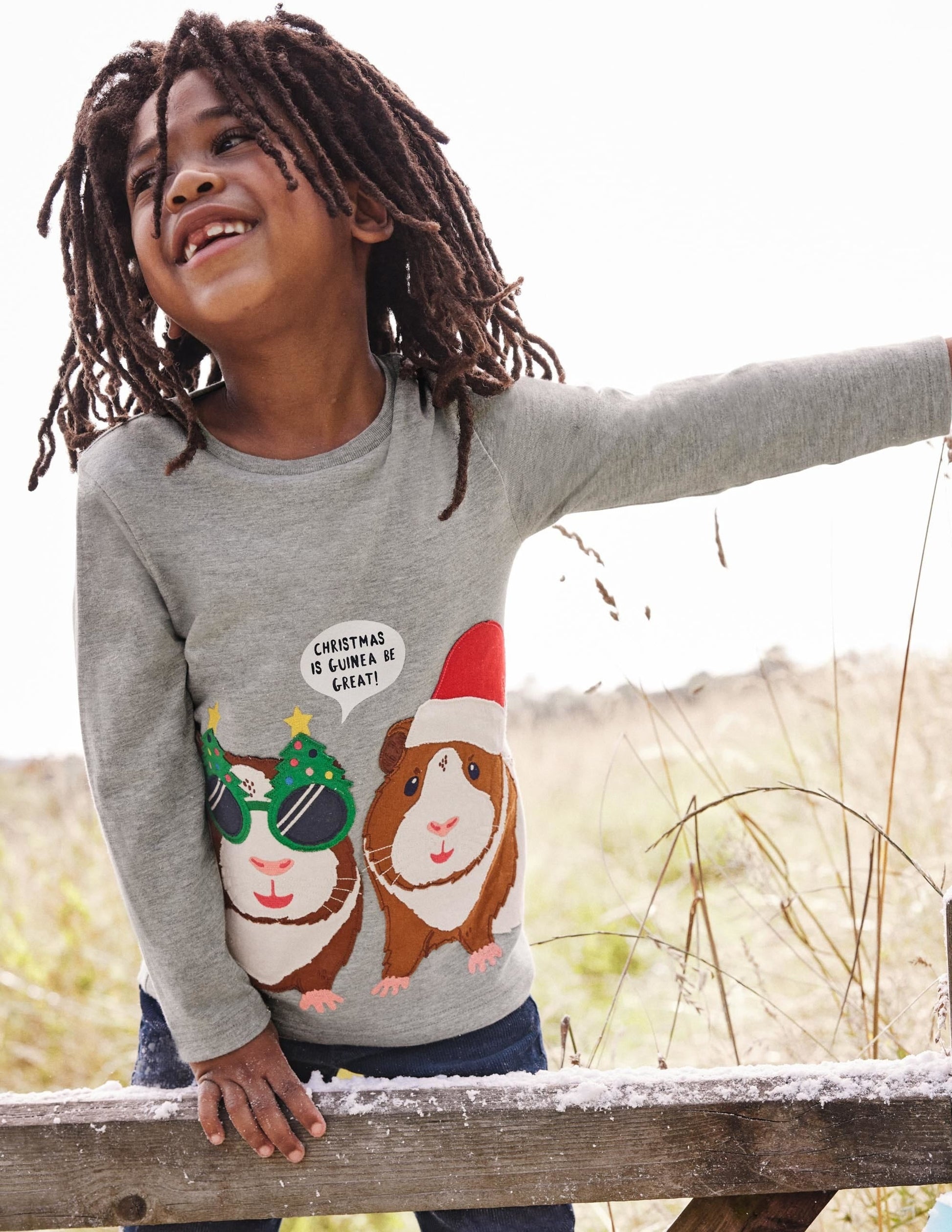 Festive Animal T-shirt-Grey Marl Guinea Pig-4