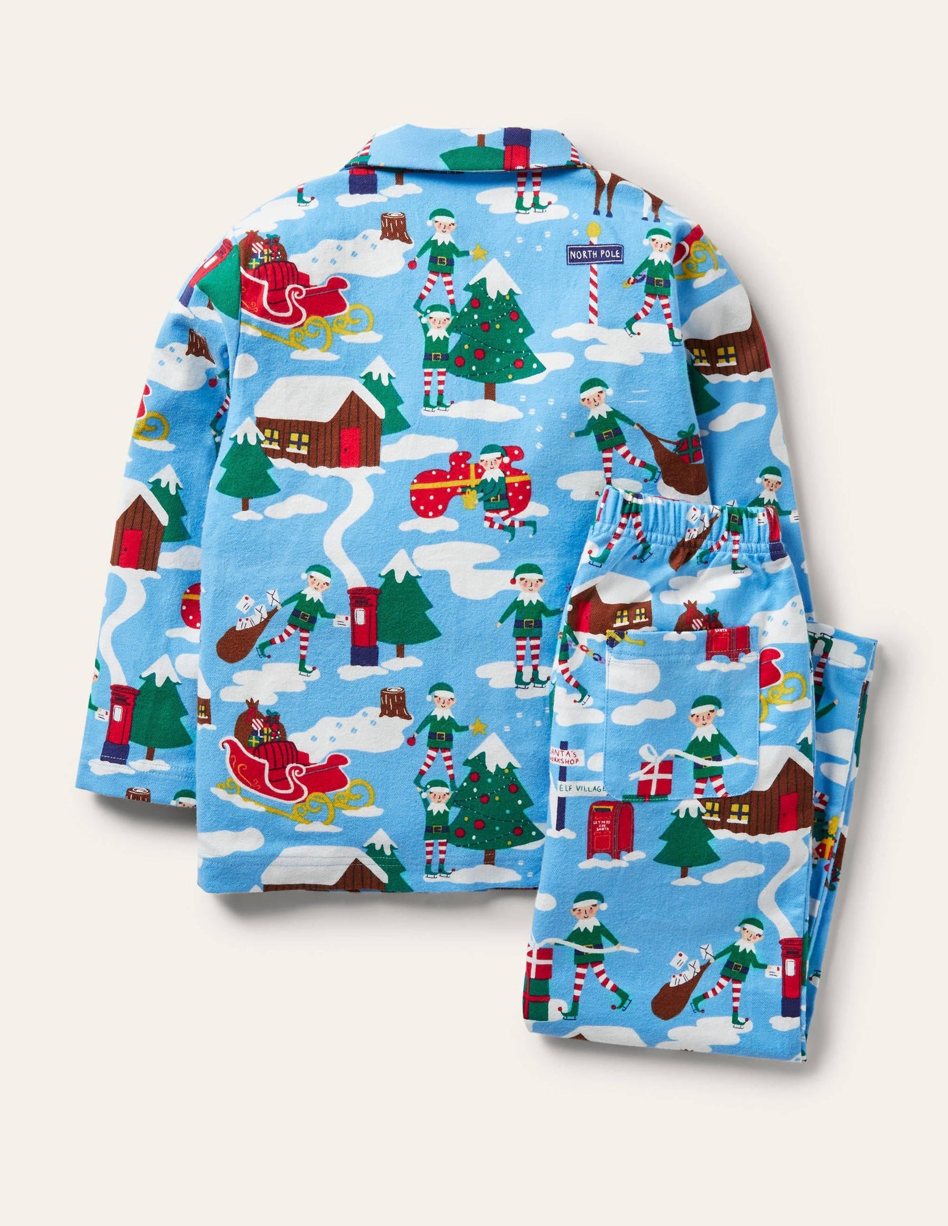 Cosy Brushed Woven Pyjama Set-Surfboard Blue Busy Elves-2