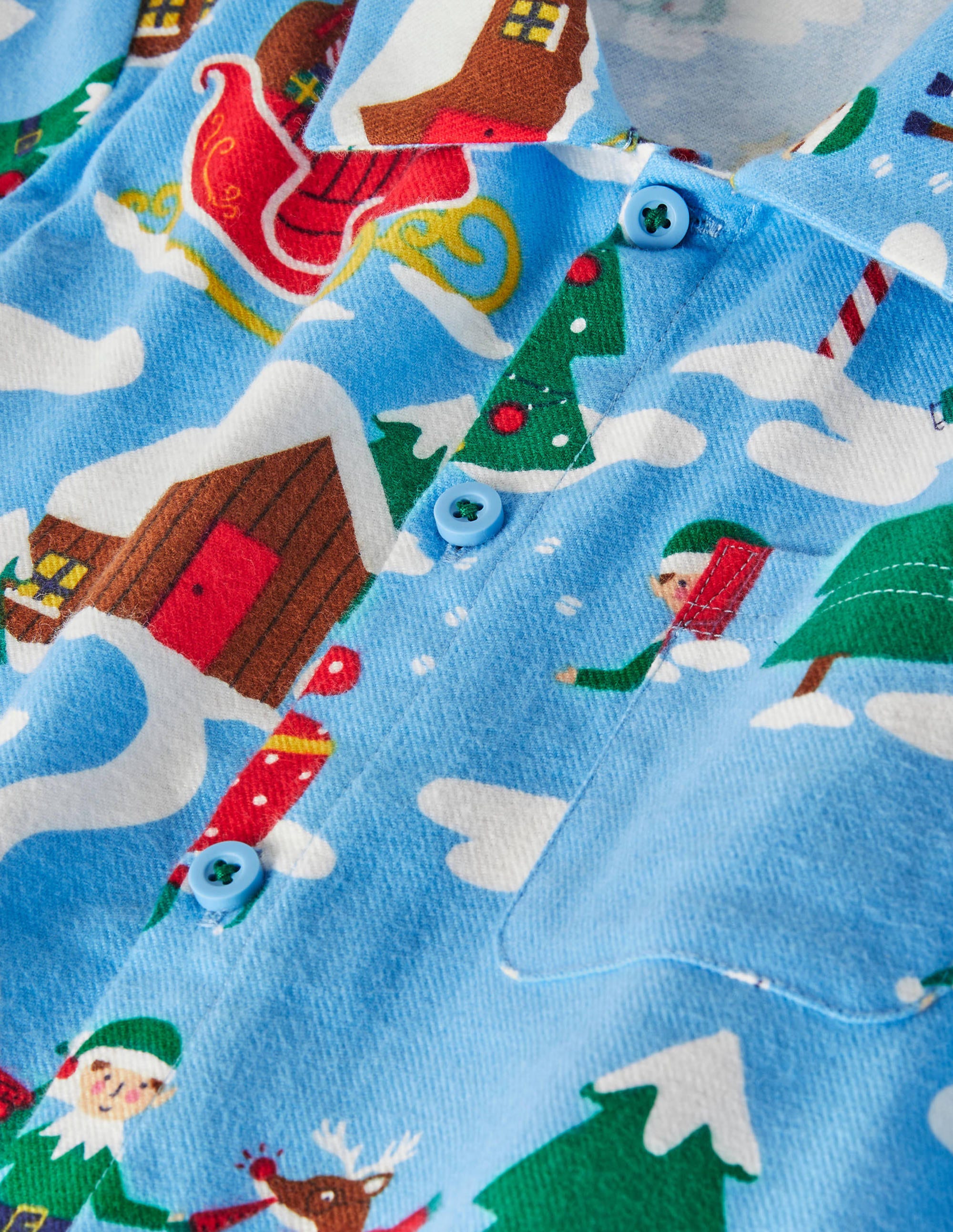 Cosy Brushed Woven Pyjama Set-Surfboard Blue Busy Elves - Image 3