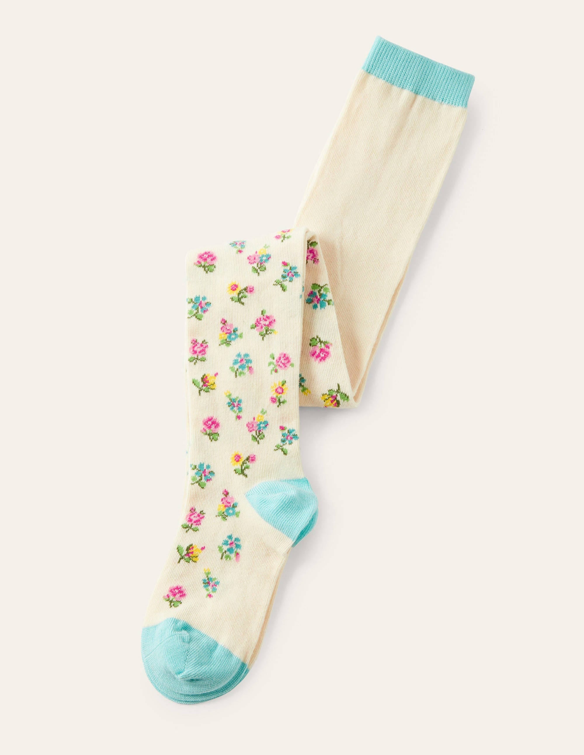 Patterned Tights-Ivory Patchwork Floral - Image 1