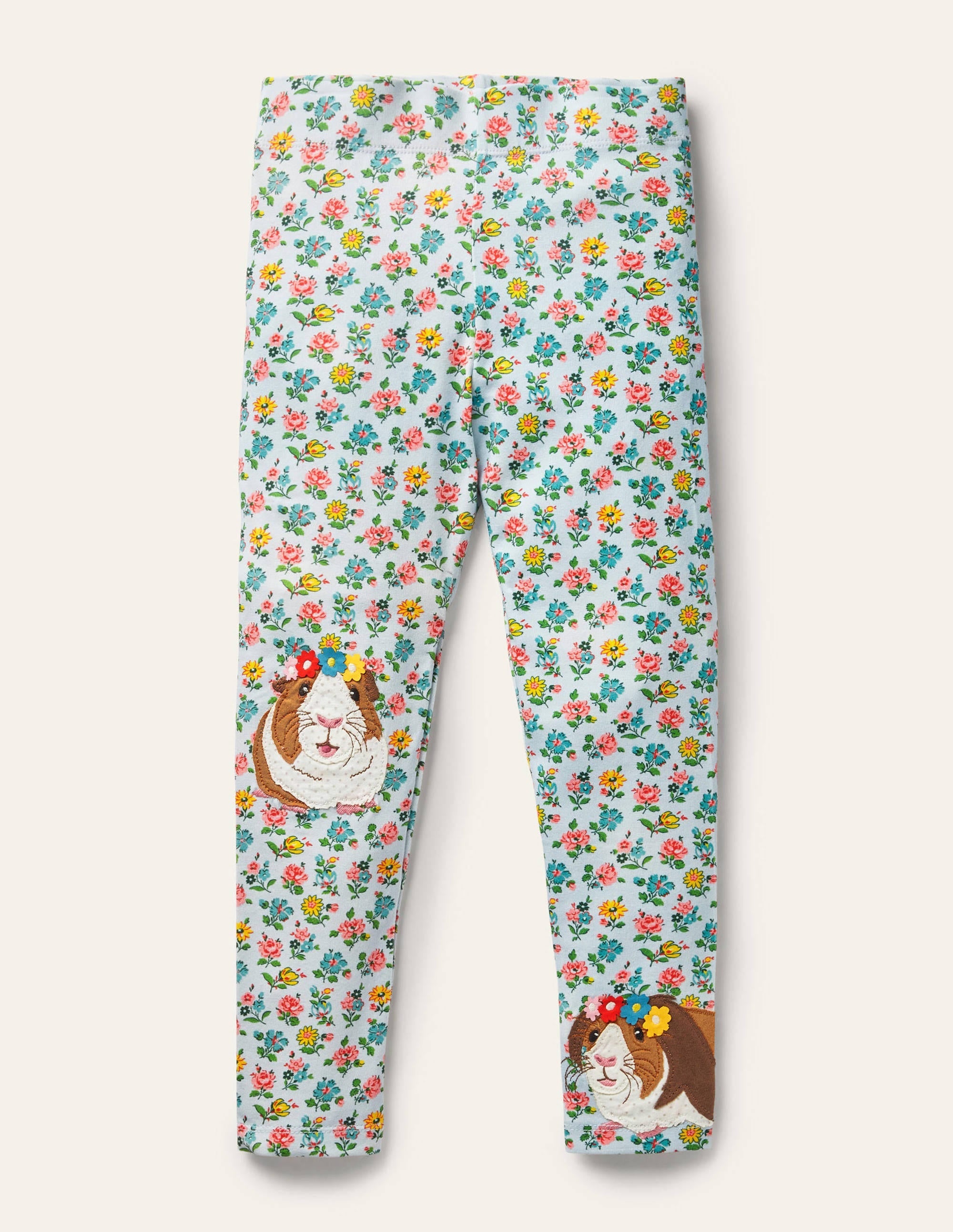 Fun Appliqué Leggings-Provence Blue Floral Guineas - Image 1