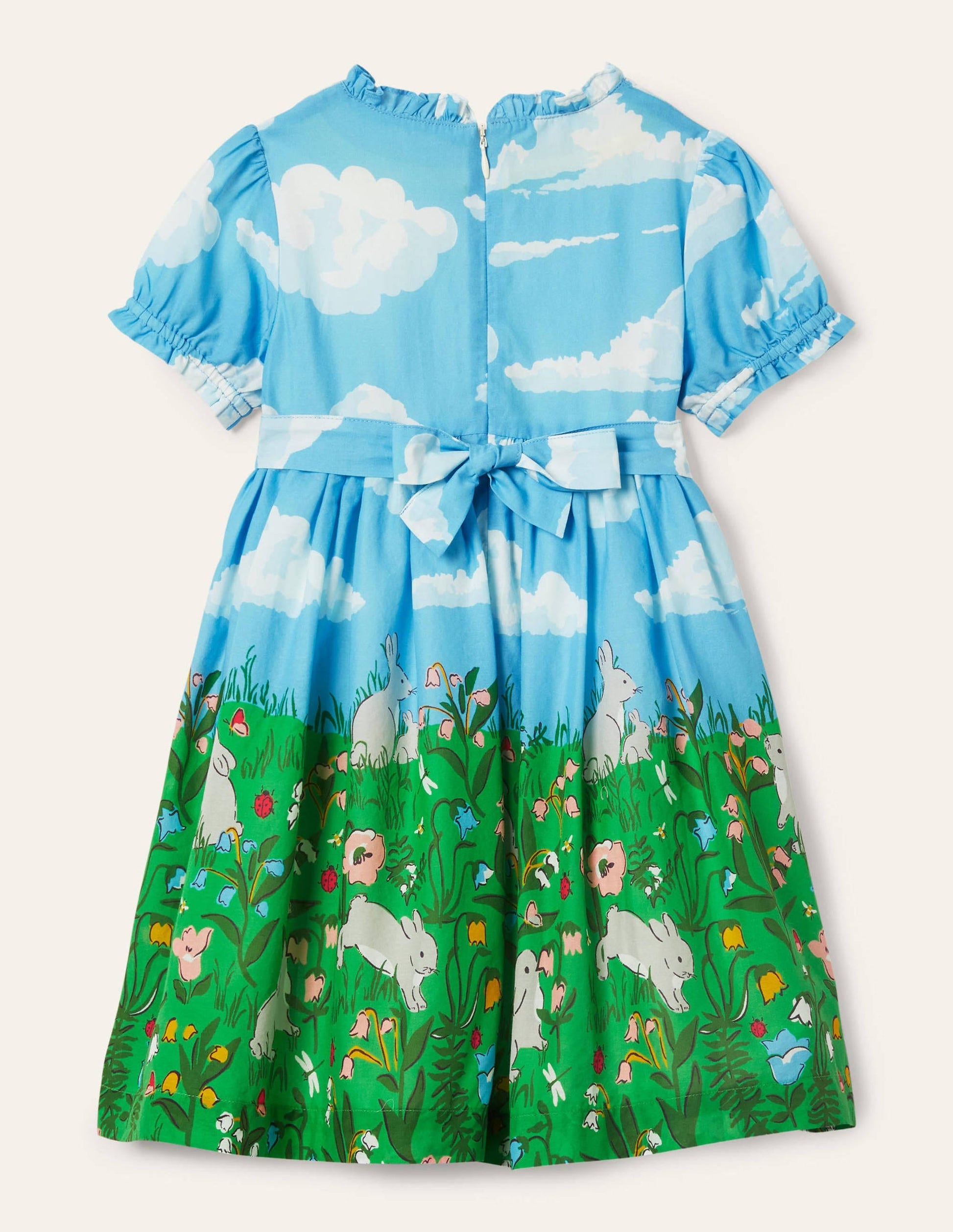 Frill Neck Woven Dress-Multi Bunny Scene-2