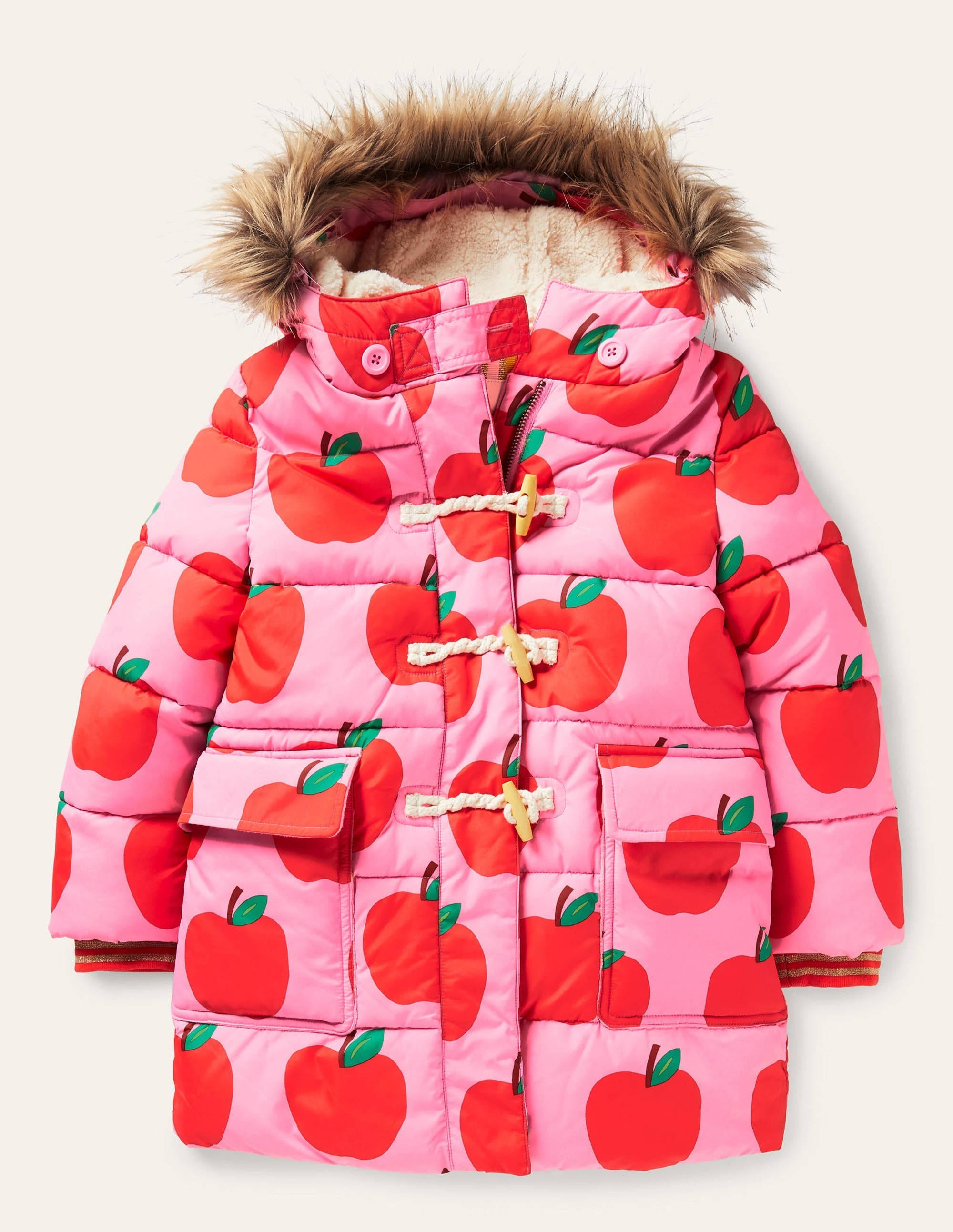 Longline Padded Jacket-Bright Pink Petal Apples - Image 1