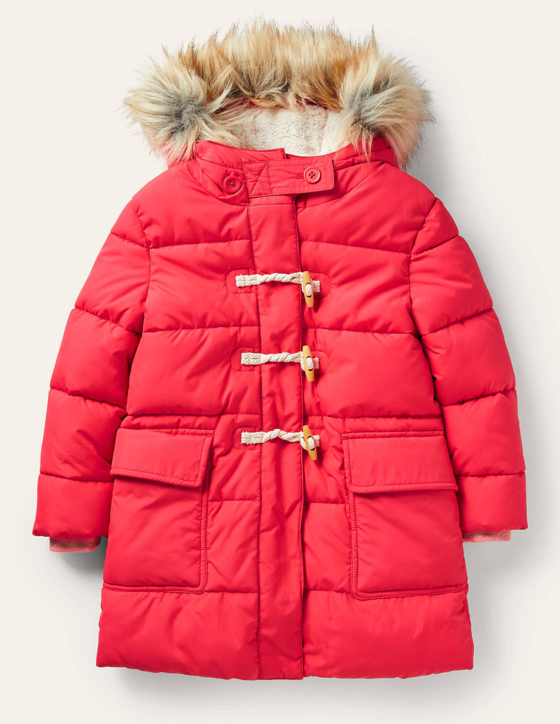 Longline Padded Jacket-Rockabilly Red-1
